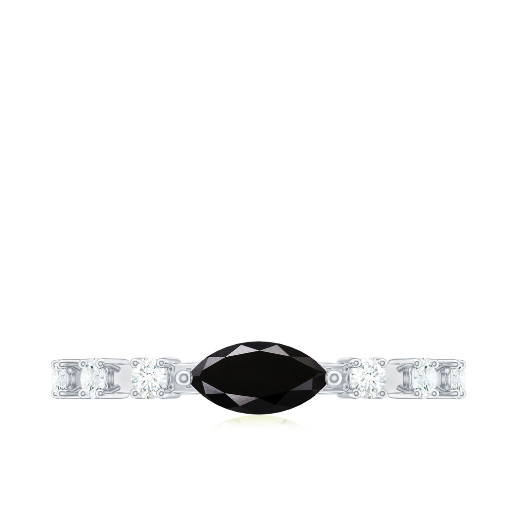 4x8mm Marquise Cut Black Onyx Minimal East West Ring with Diamond