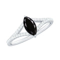 4X8mm Marquise Cut Black Onyx Minimal Engagement Ring with Diamond