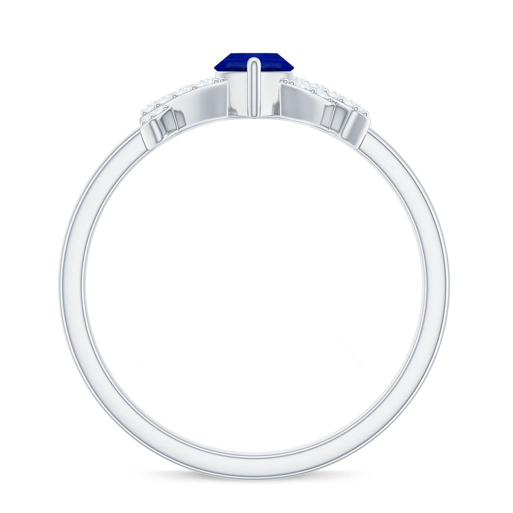 Certified 0.75 Carat Lab Grown Blue Sapphire Marquise Engagement Ring with Diamond