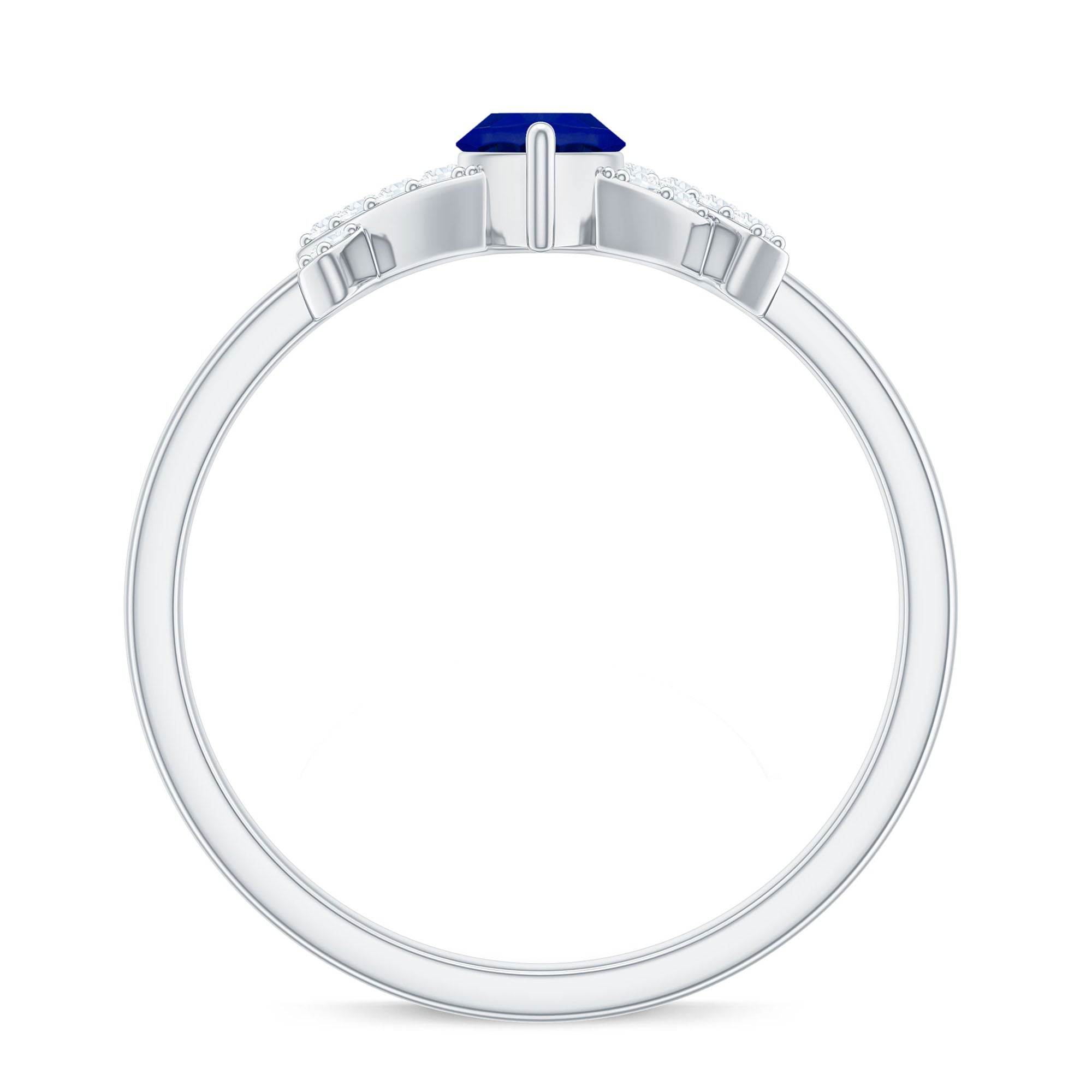 Certified 0.75 Carat Lab Grown Blue Sapphire Marquise Engagement Ring with Diamond