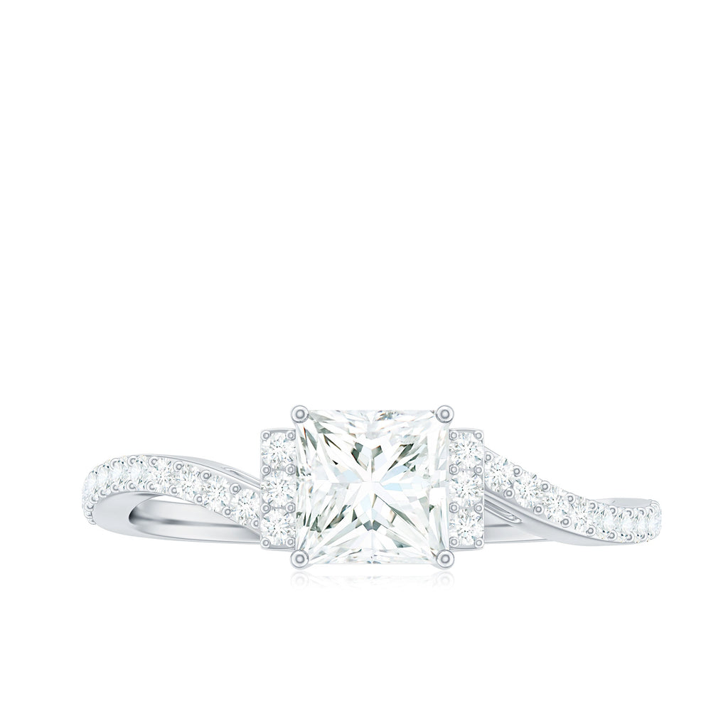 Princess Cut Moissanite Bypass Engagement Ring for Women