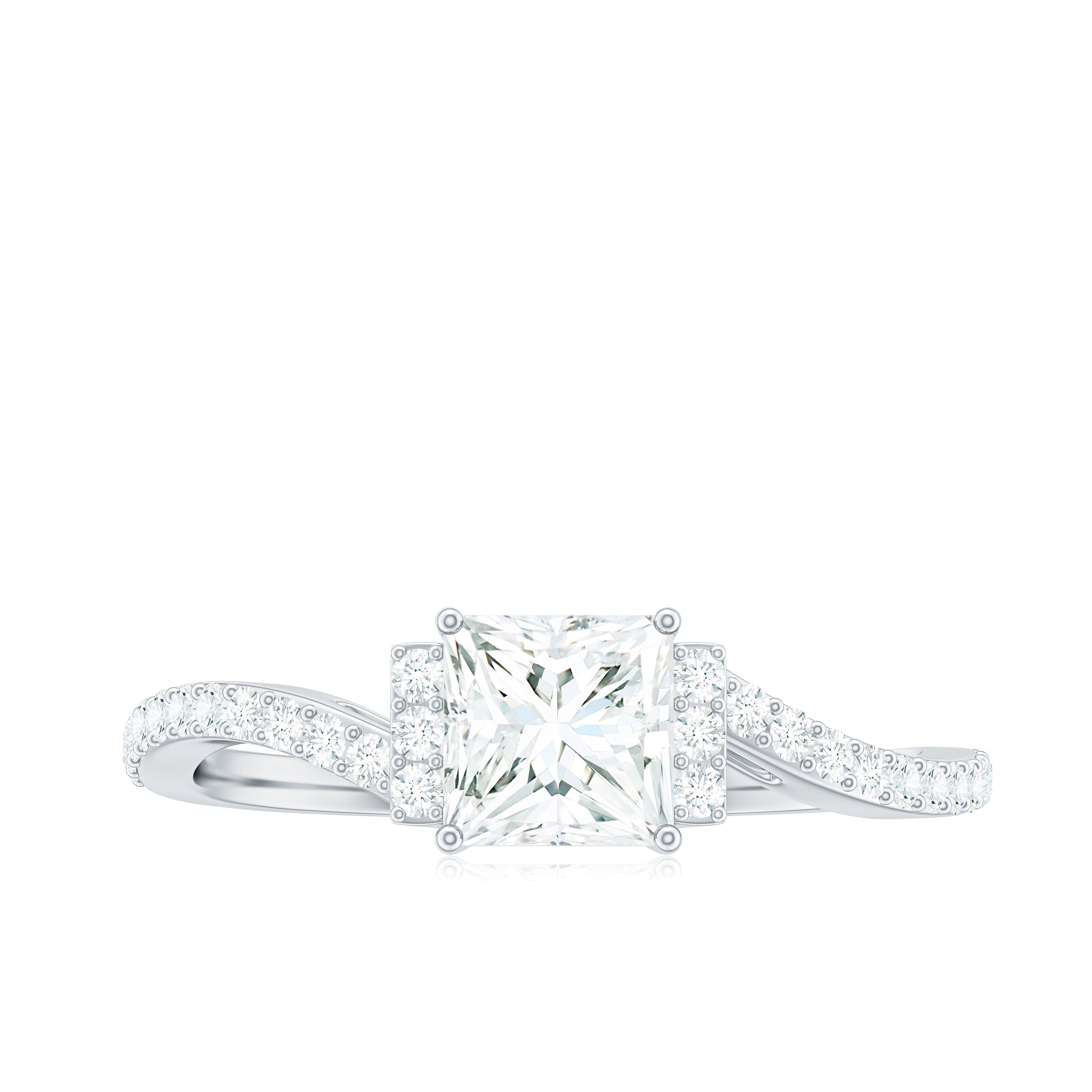 Princess Cut Moissanite Bypass Engagement Ring for Women
