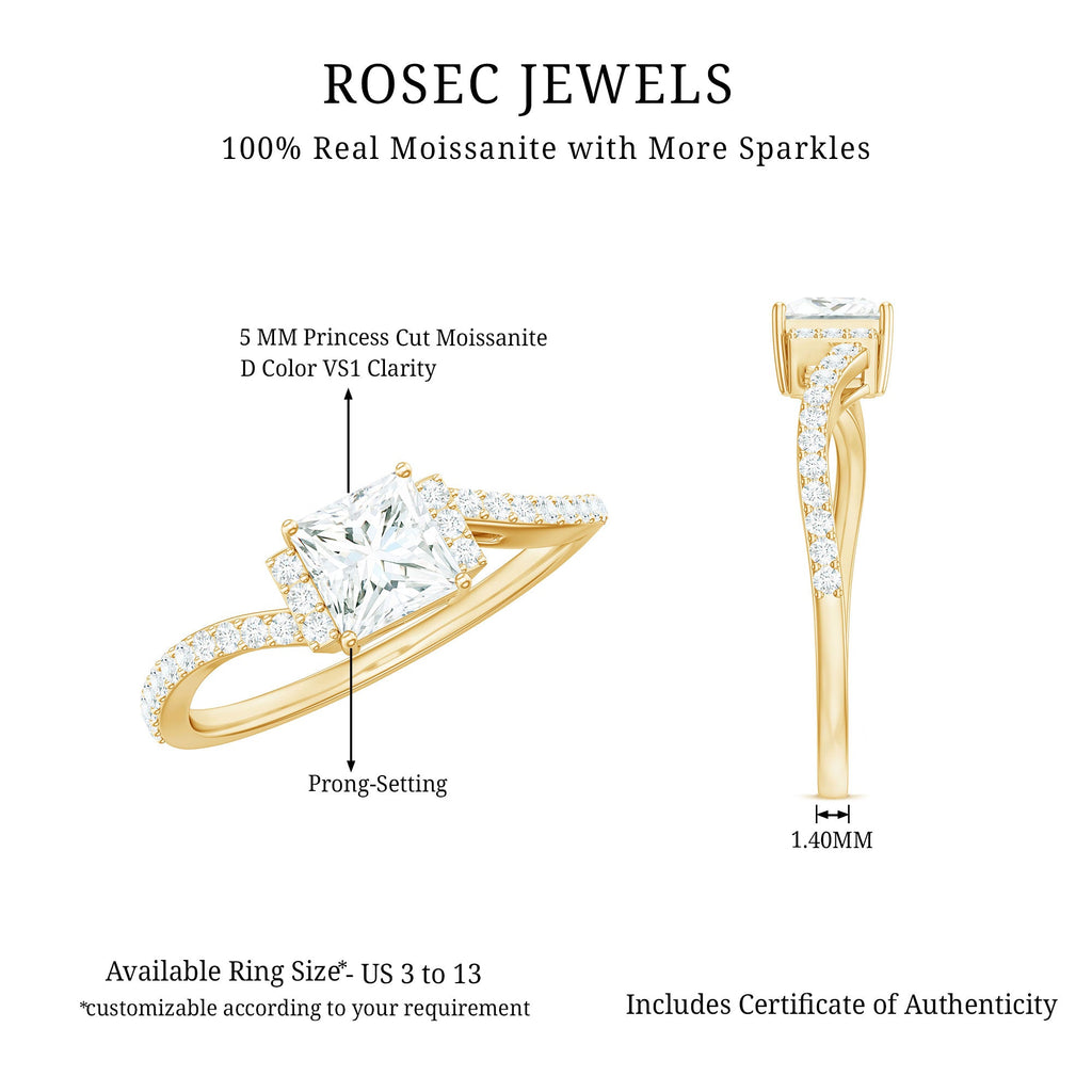 Princess Cut Moissanite Bypass Engagement Ring for Women