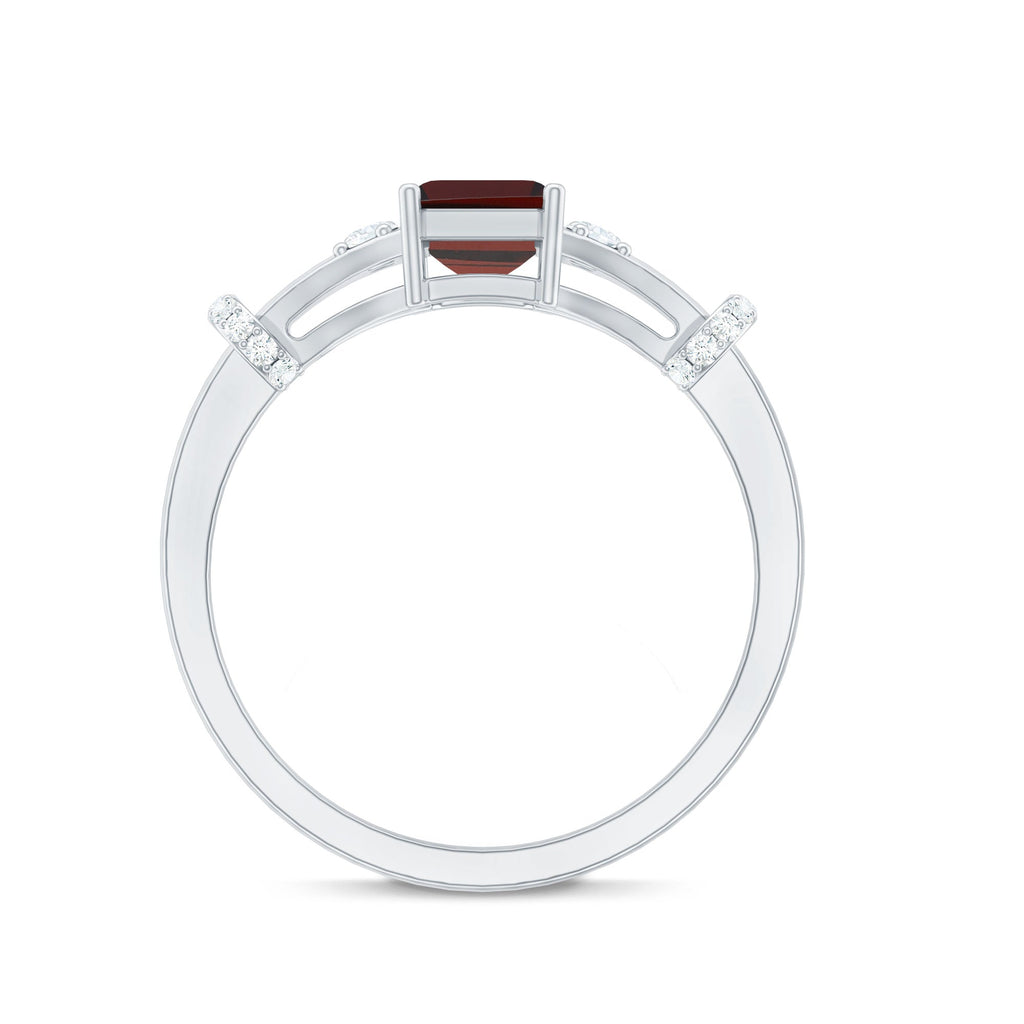 Real 6X8mm Garnet Designer Engagement Ring with Diamond
