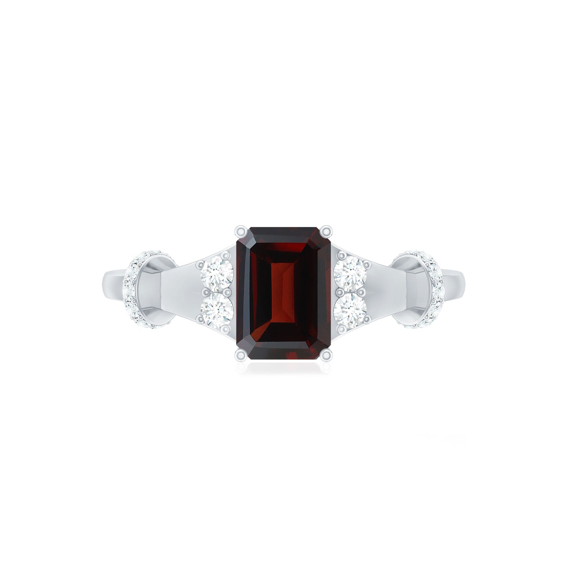 Real 6X8mm Garnet Designer Engagement Ring with Diamond