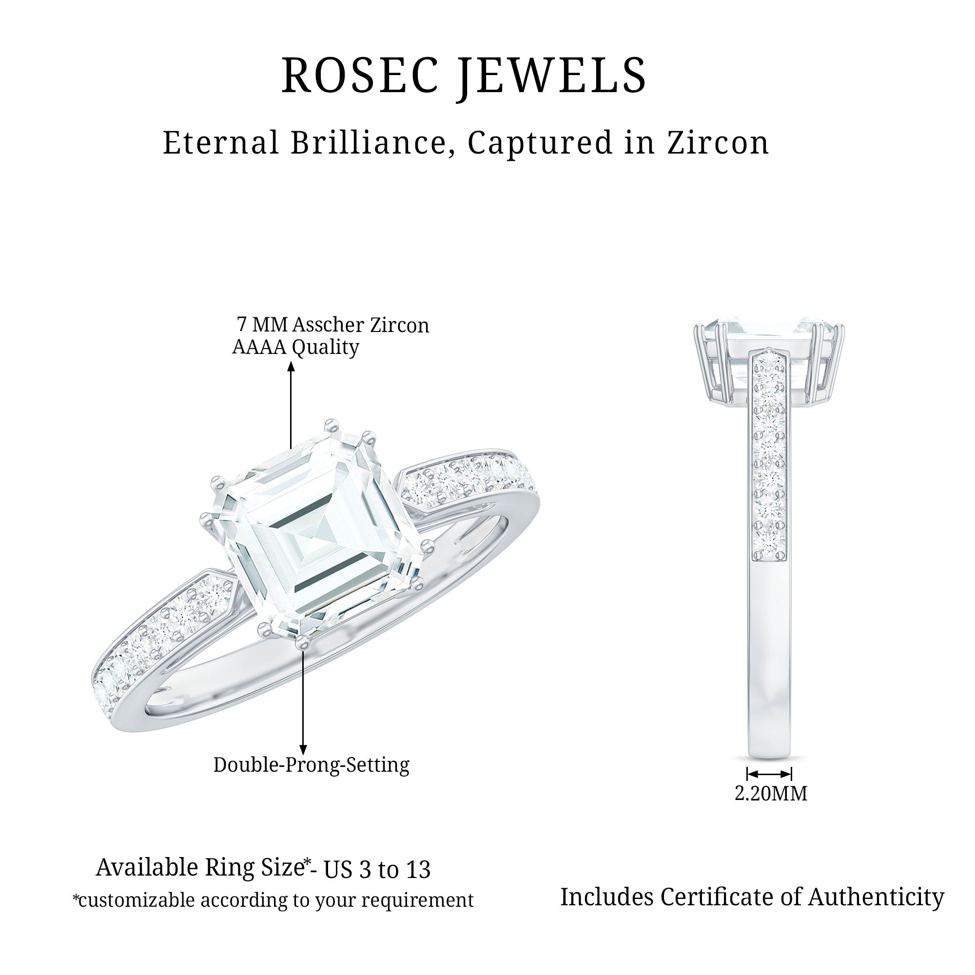 2.50 CT Asscher Cut Solitaire Zircon Engagement Ring