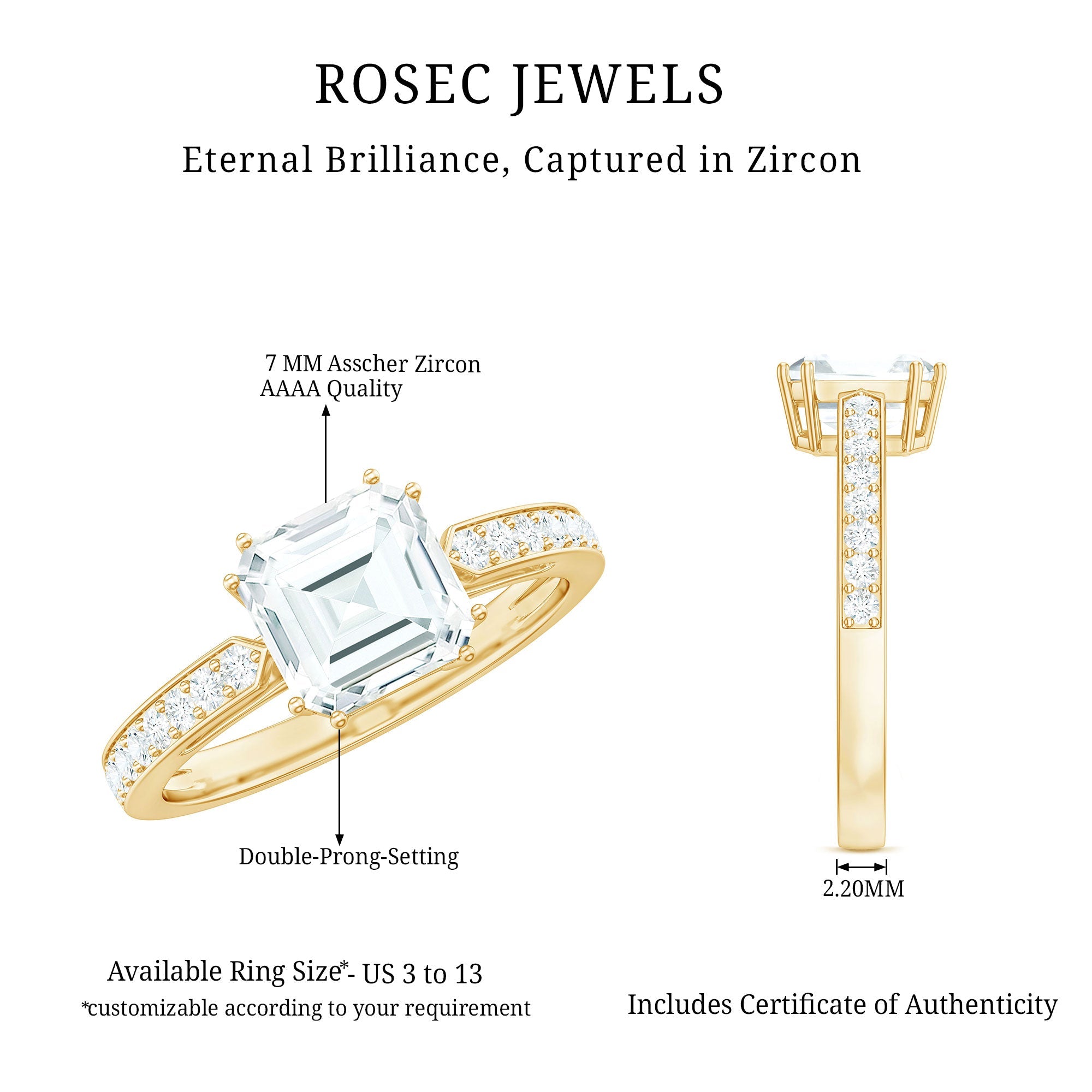 2.50 CT Asscher Cut Solitaire Zircon Engagement Ring
