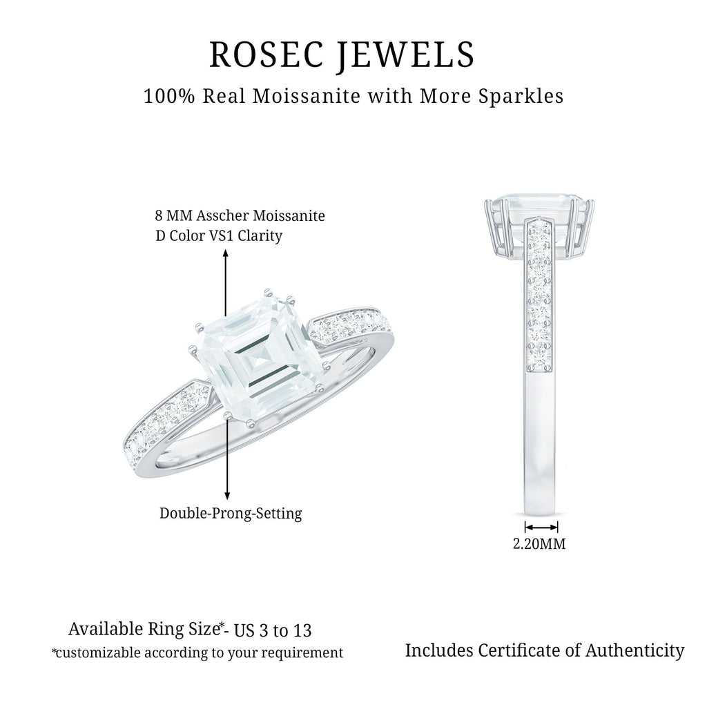 3.50 CT Asscher Cut Moissanite Solitaire Engagement Ring with Side Stones