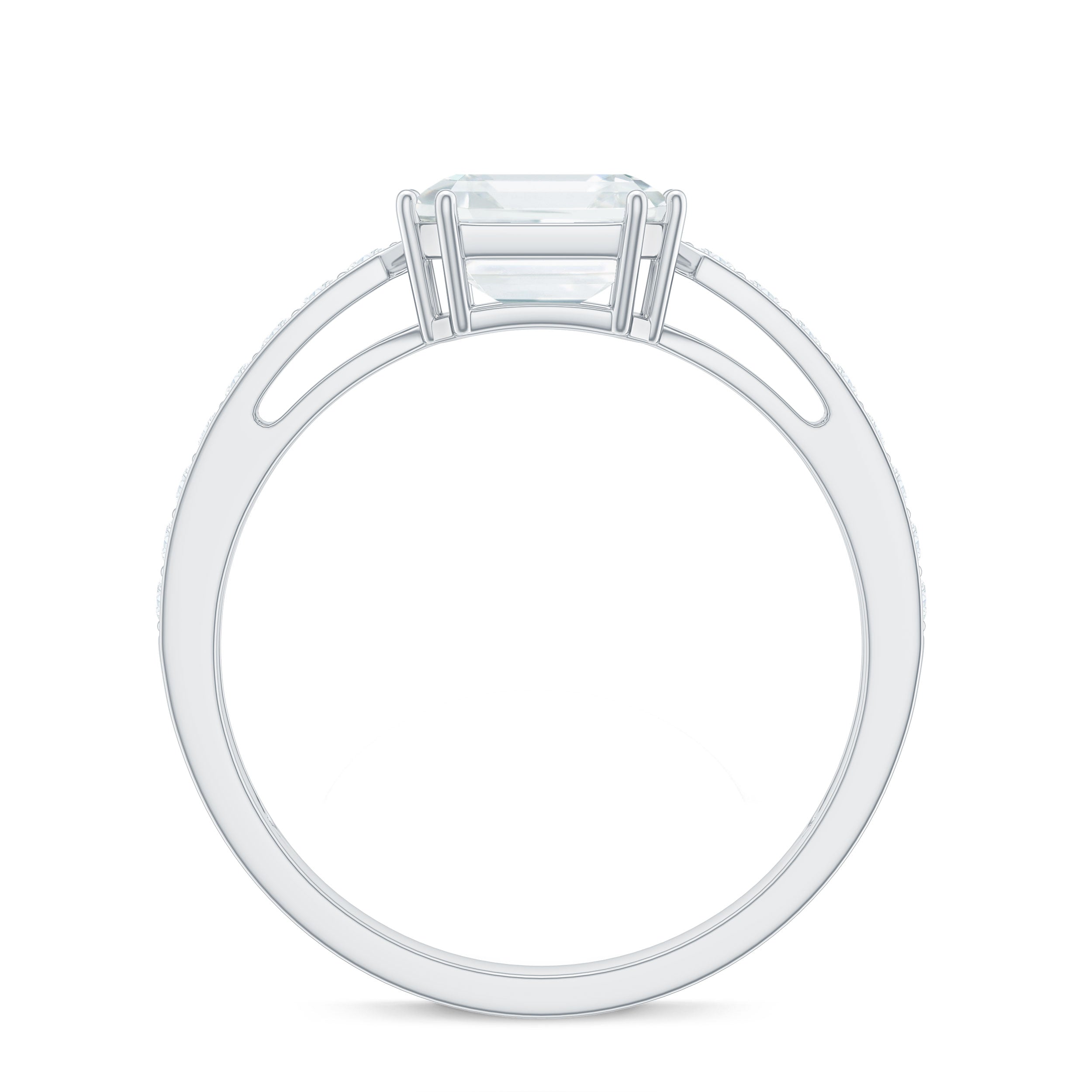 3.50 CT Asscher Cut Moissanite Solitaire Engagement Ring with Side Stones