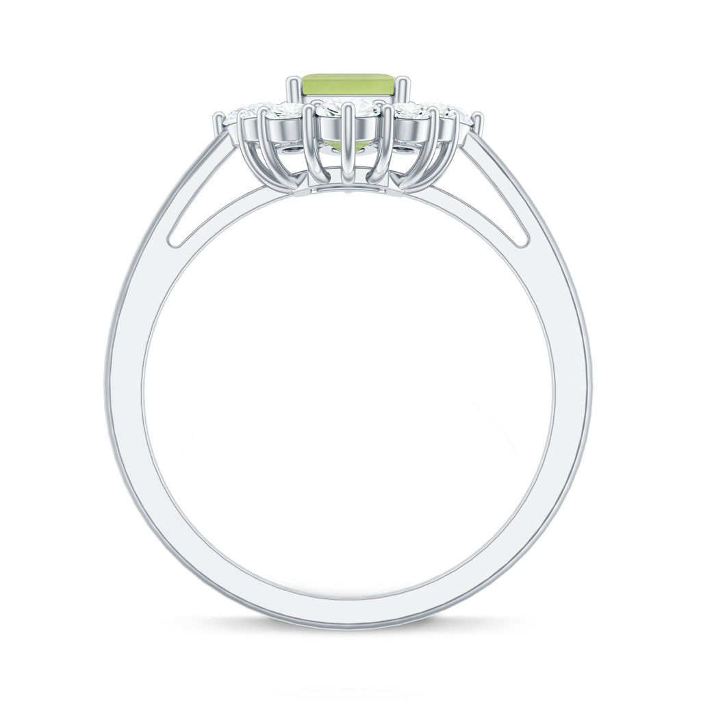 Natural 1.8 Carat Peridot Emerald Cut Engagement Ring with Halo