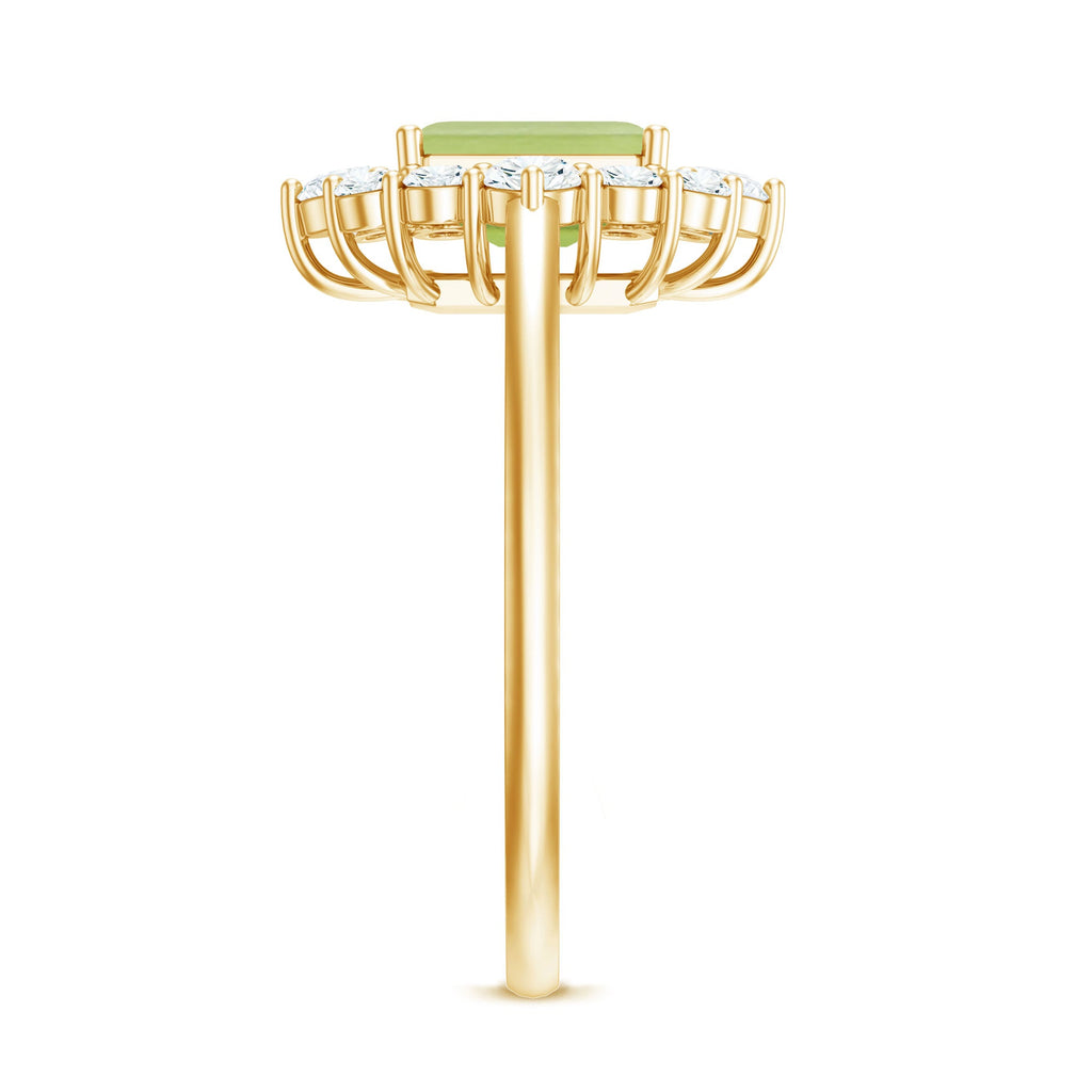 Natural 1.8 Carat Peridot Emerald Cut Engagement Ring with Halo
