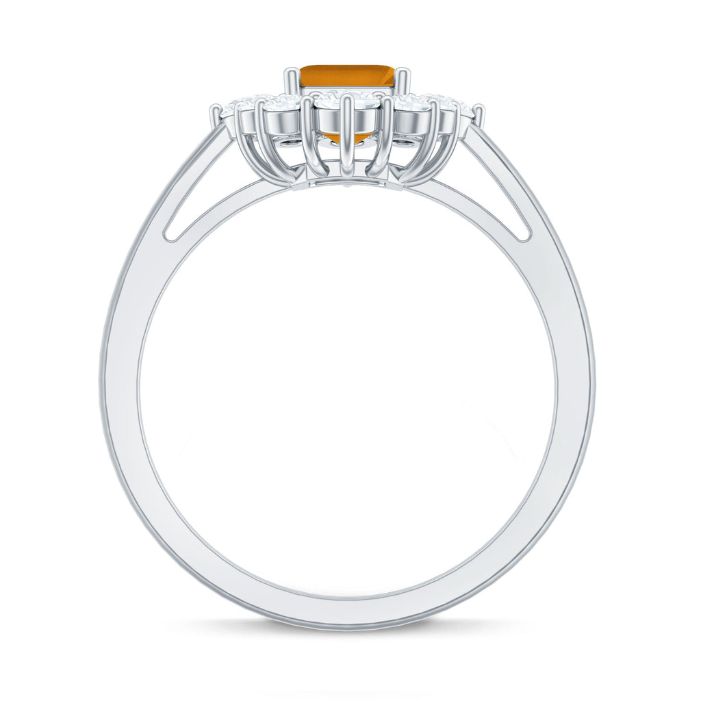 Certified Real Citrine Emerald Cut Engagement Ring with Moissanite Halo
