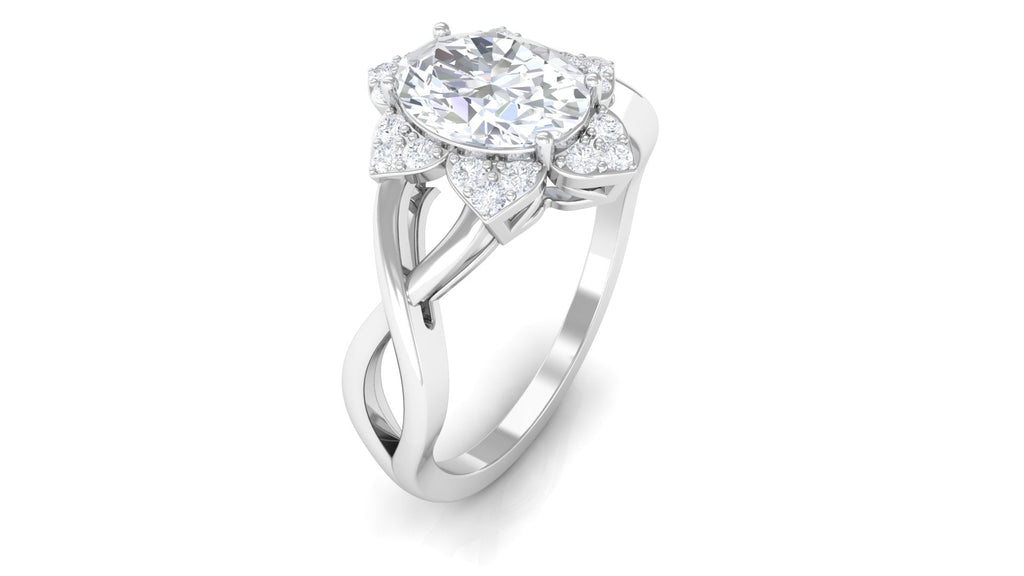 Oval Zircon Solitaire Infinity Ring with Floral Halo