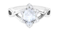 3/4 CT Oval Cut Solitaire Moonstone and Diamond Floral Halo Ring