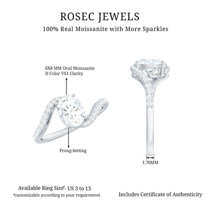 1 Carat Moissanite Oval Engagement Ring with Bypass Shank