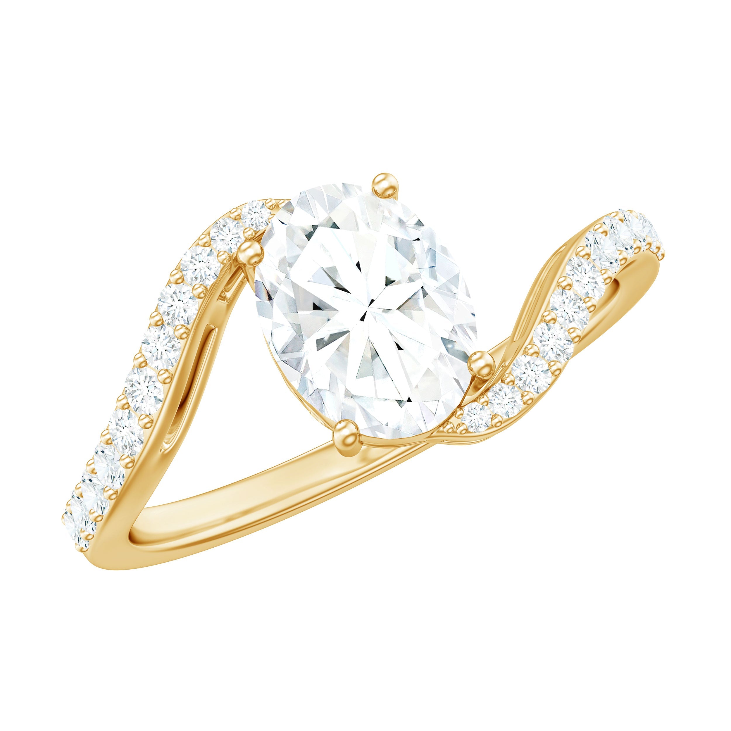 1 Carat Moissanite Oval Engagement Ring with Bypass Shank