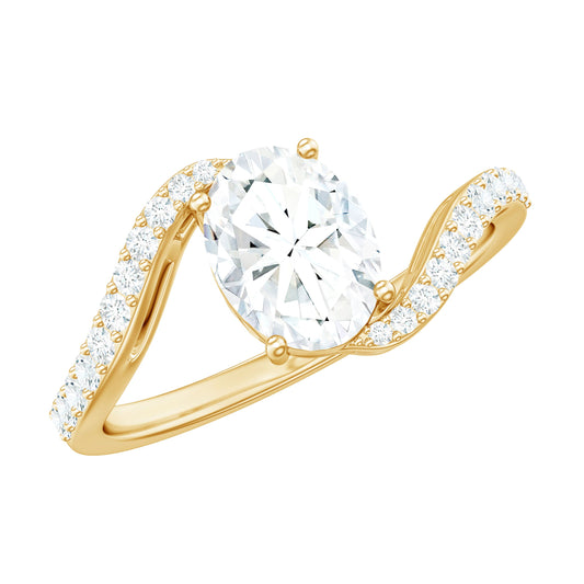1 Carat Moissanite Oval Engagement Ring with Bypass Shank