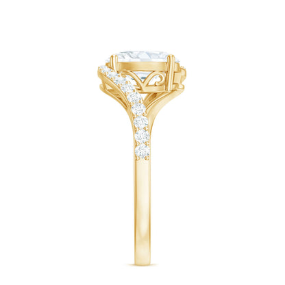 1 Carat Moissanite Oval Engagement Ring with Bypass Shank