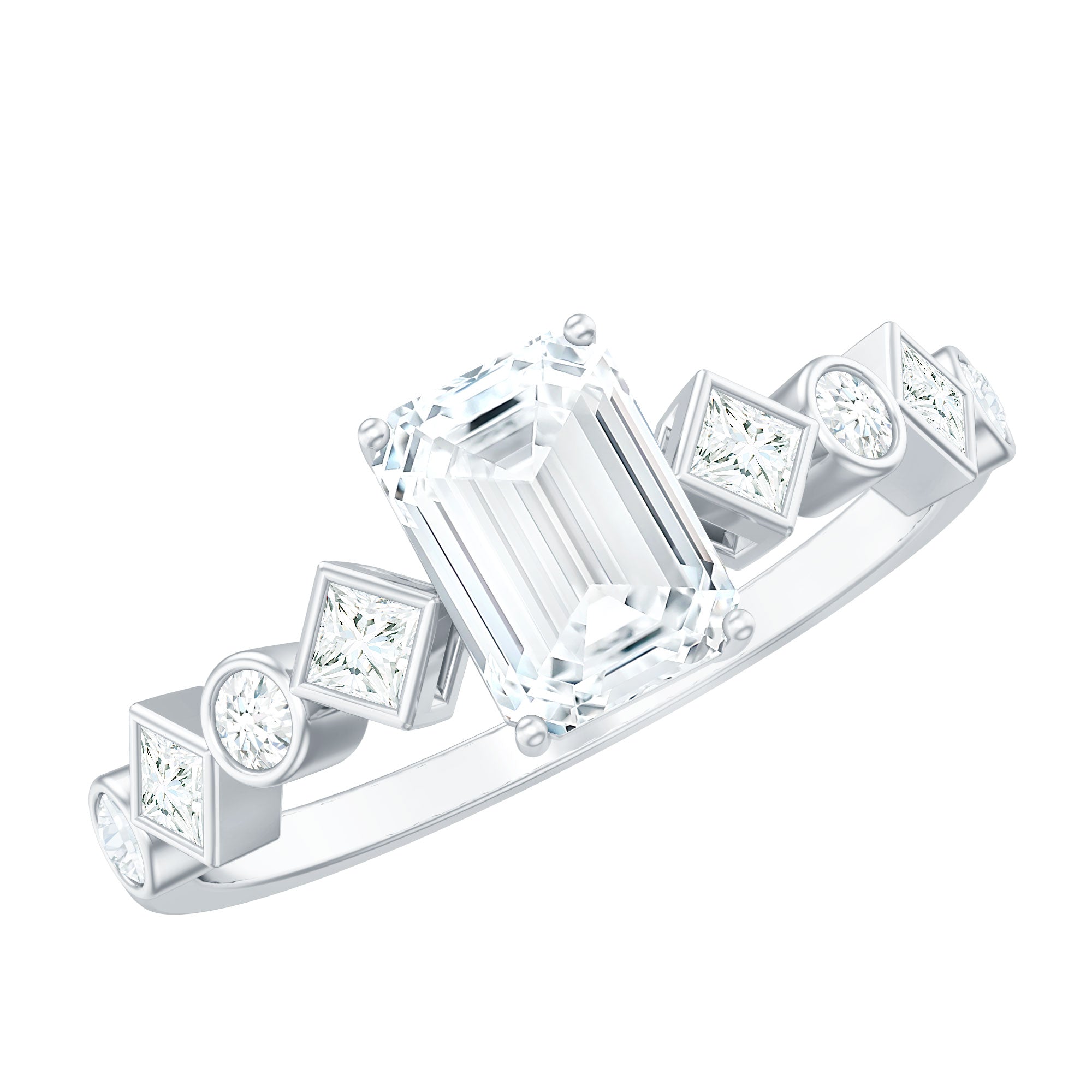 2 CT Octagon Cut Zircon Engagement Ring with Side Stones