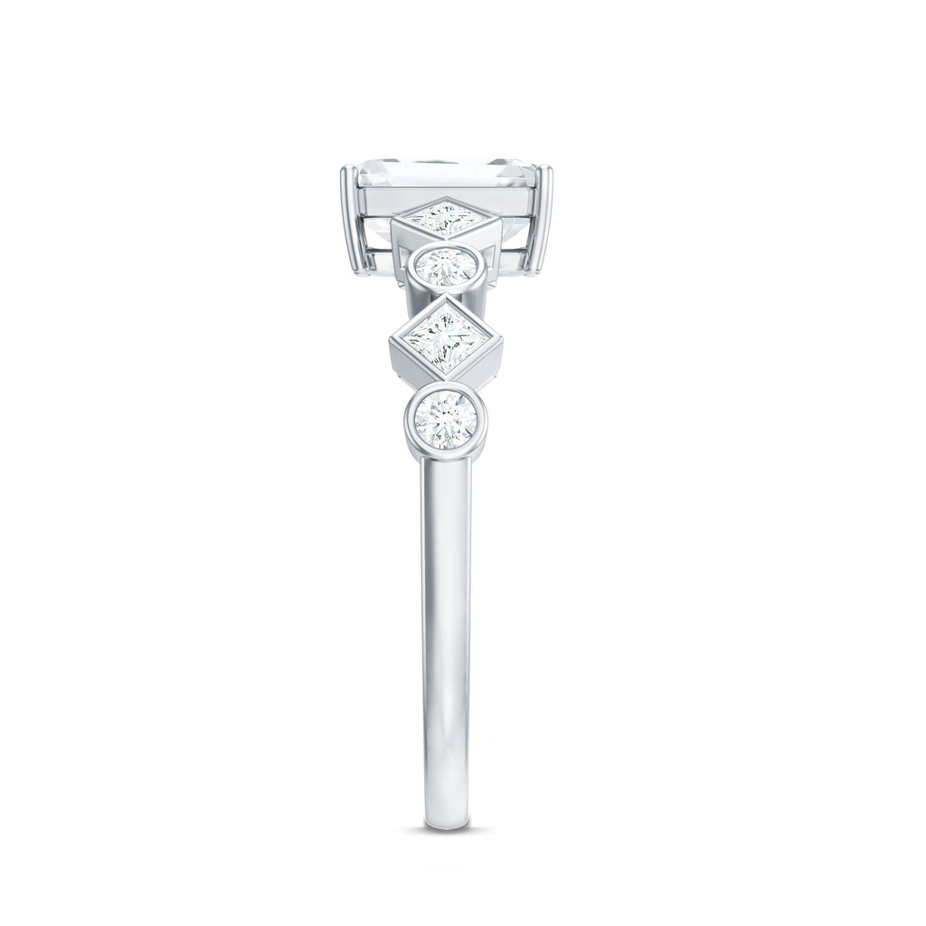2 CT Octagon Cut Zircon Engagement Ring with Side Stones