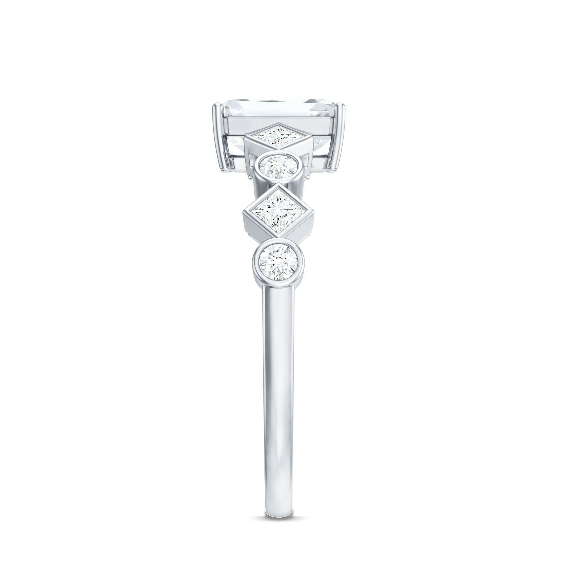 2 CT Octagon Cut Zircon Engagement Ring with Side Stones
