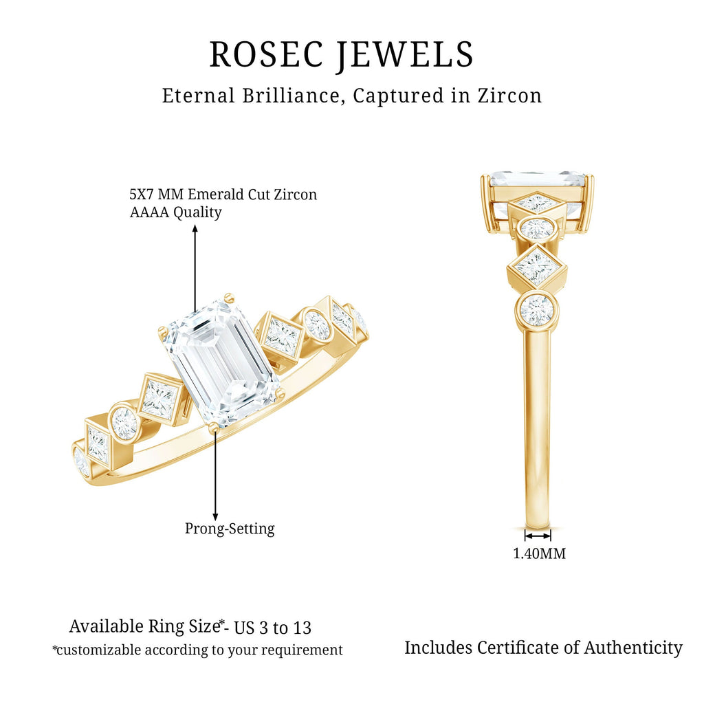 2 CT Octagon Cut Zircon Engagement Ring with Side Stones