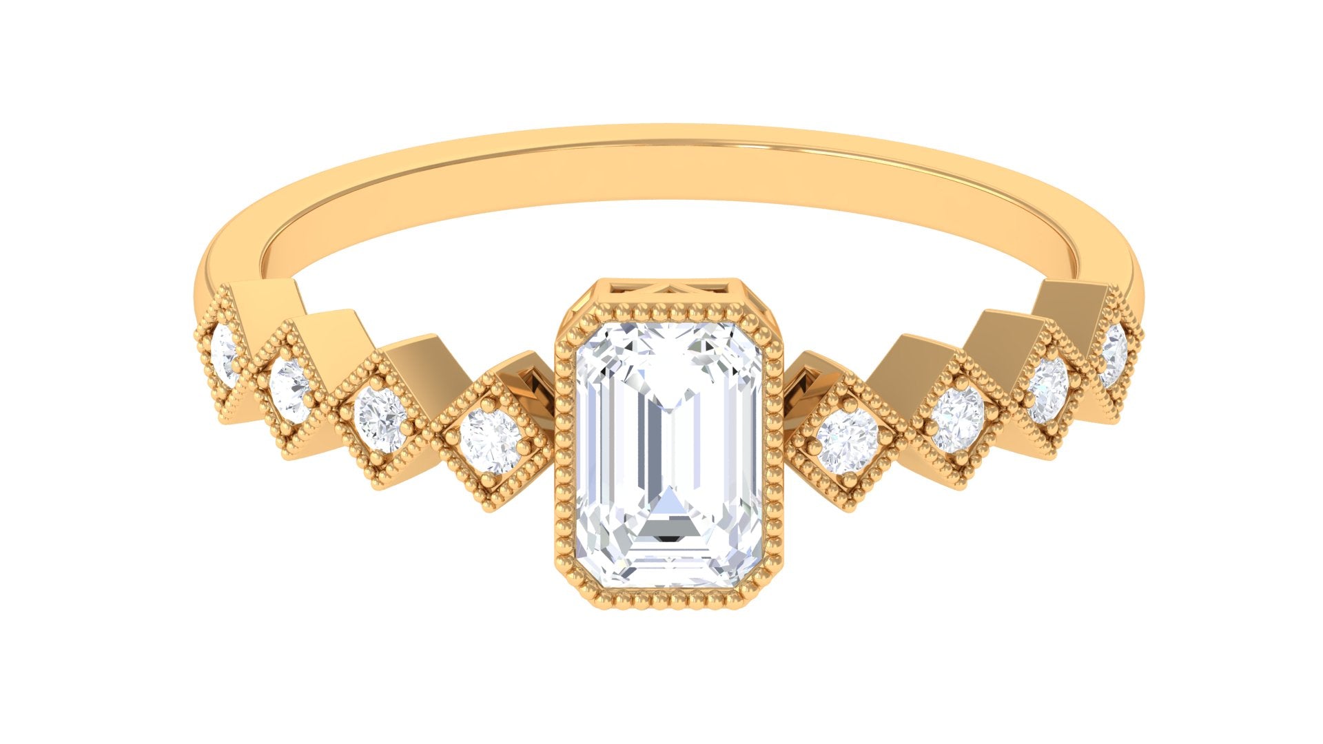 1 CT Octagon Cut Zircon Engagement Ring with Side Stones