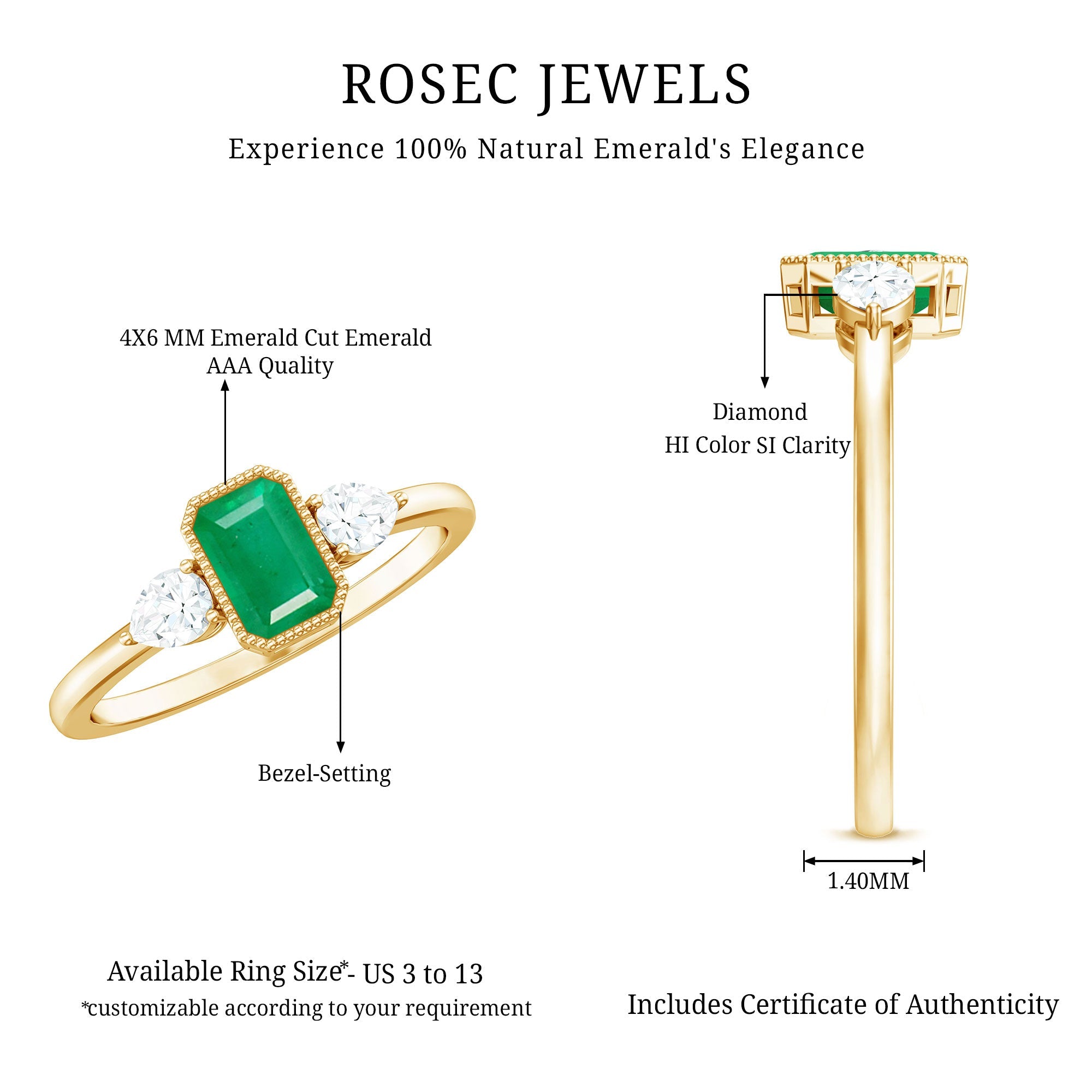 Emerald 3  Stone Ring with Diamond