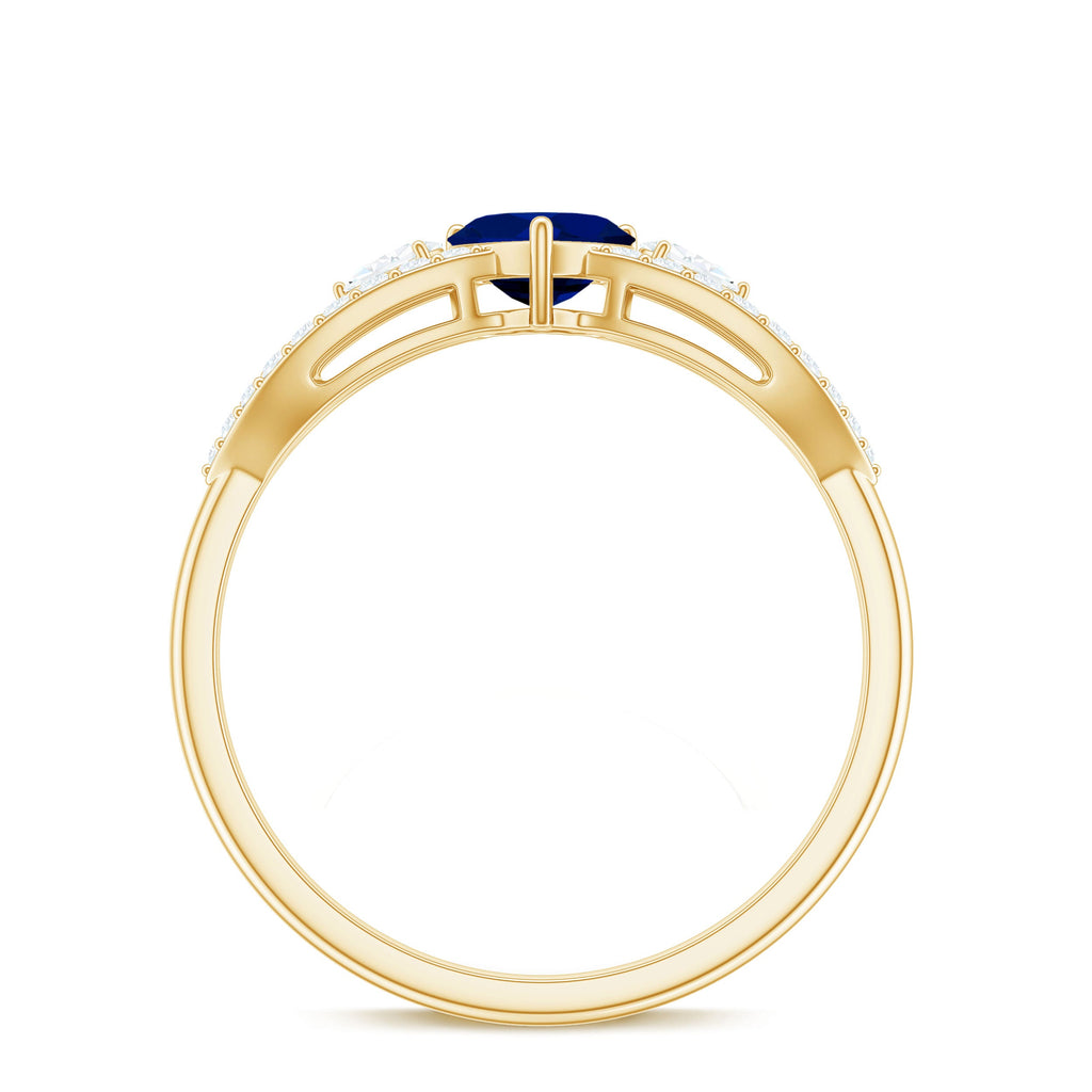 1 CT Elegant Blue Sapphire Solitaire Heart Ring with Diamond