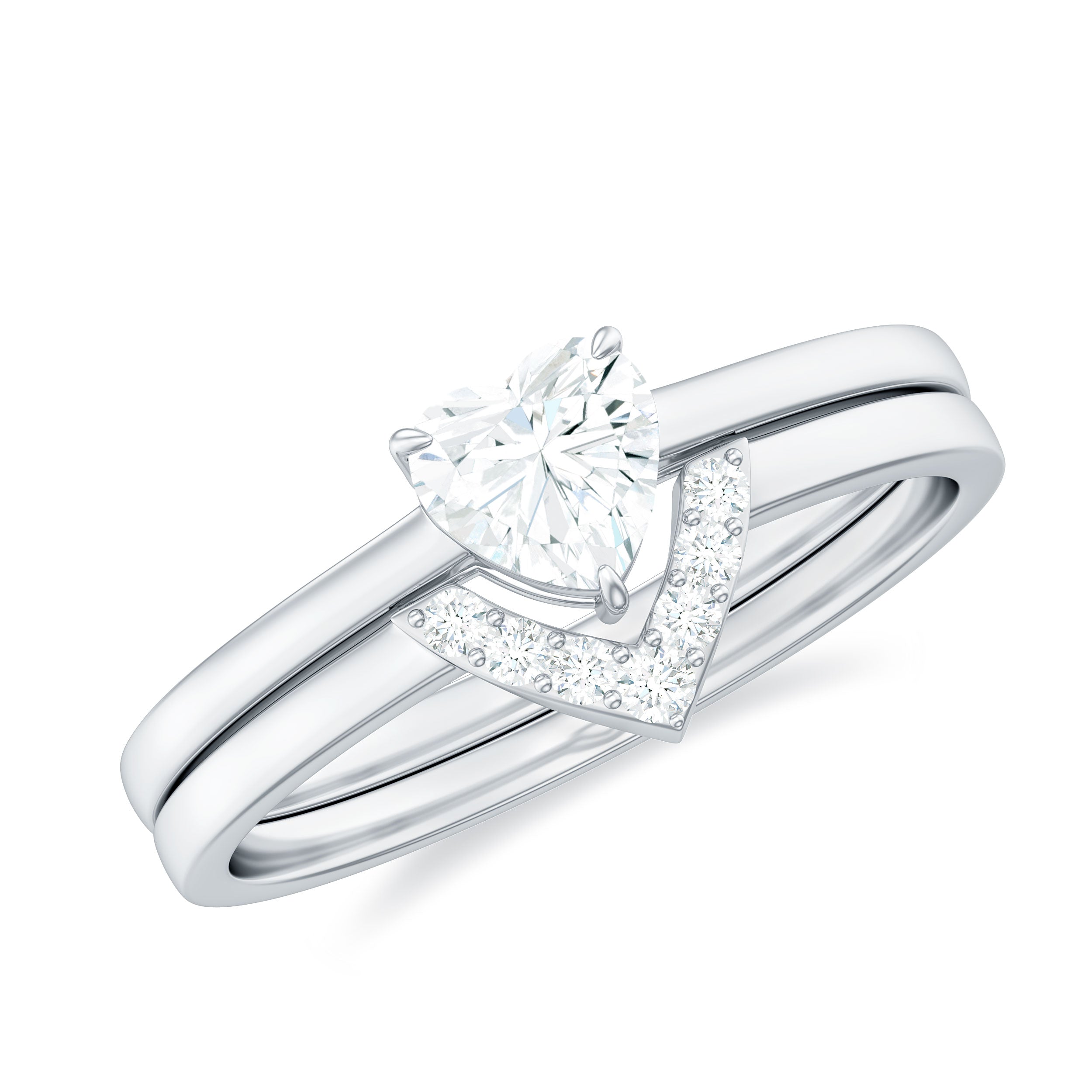 Heart Shaped Moissanite Solitaire Wedding Ring Set for Women