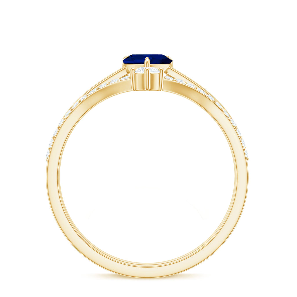 1 CT Heart Shape Blue Sapphire Solitaire Ring Set with Diamond Enhancer Band