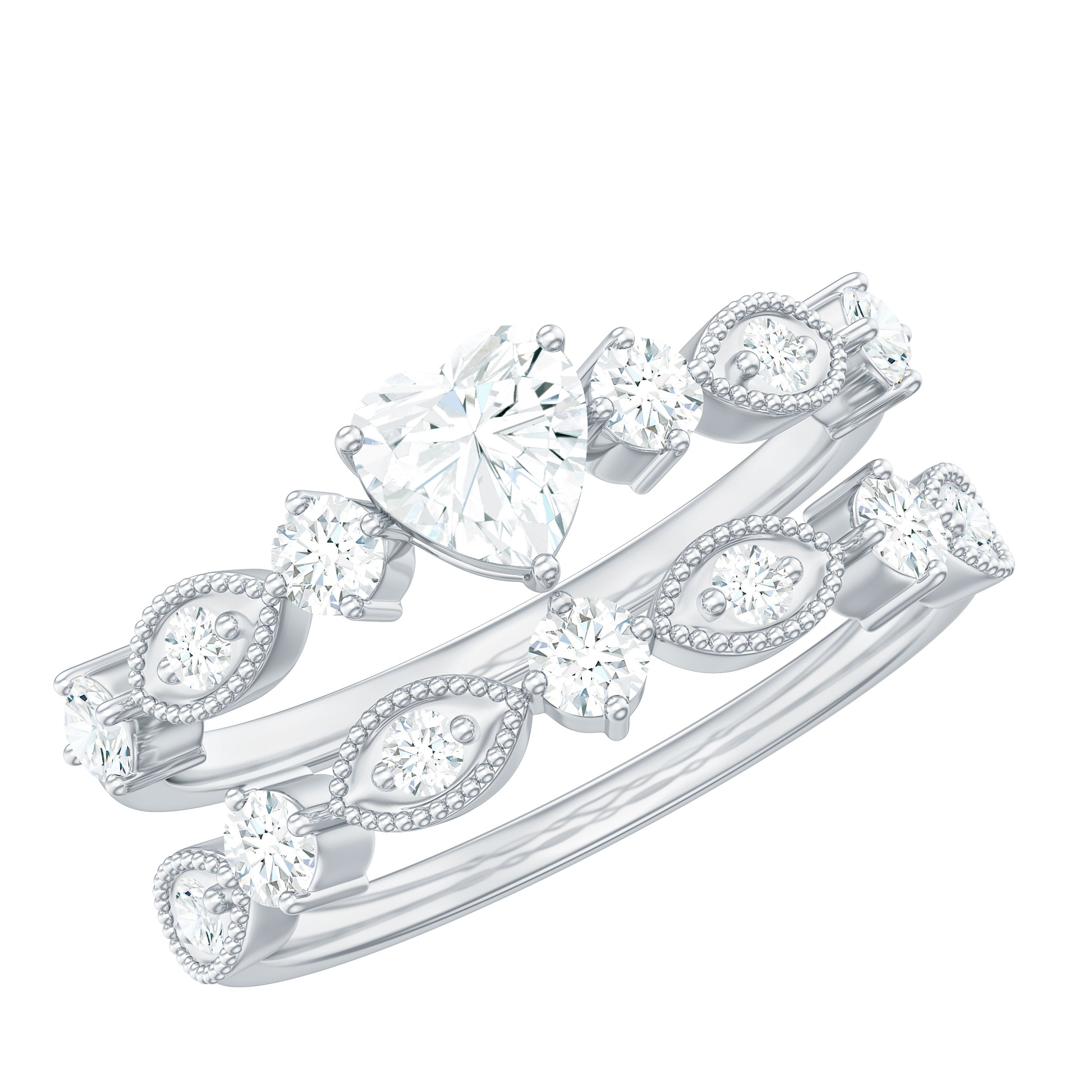 Heart Shape Moissanite Vintage Wedding Ring Set