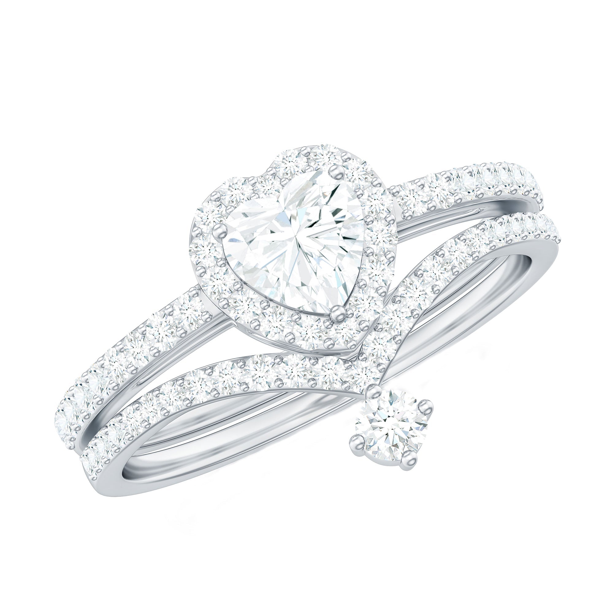 Certified Moissanite Heart Wedding Ring Set for Women
