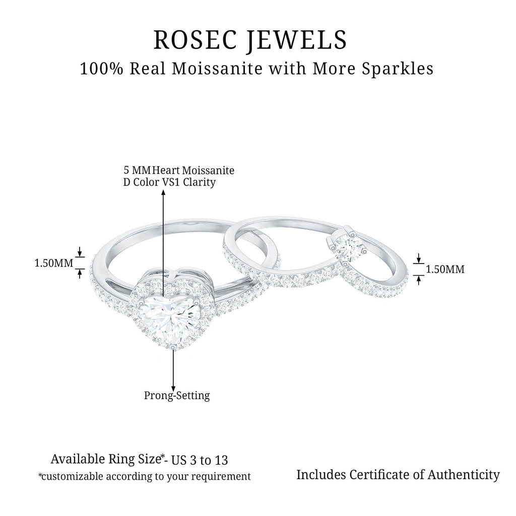 Certified Moissanite Heart Wedding Ring Set for Women