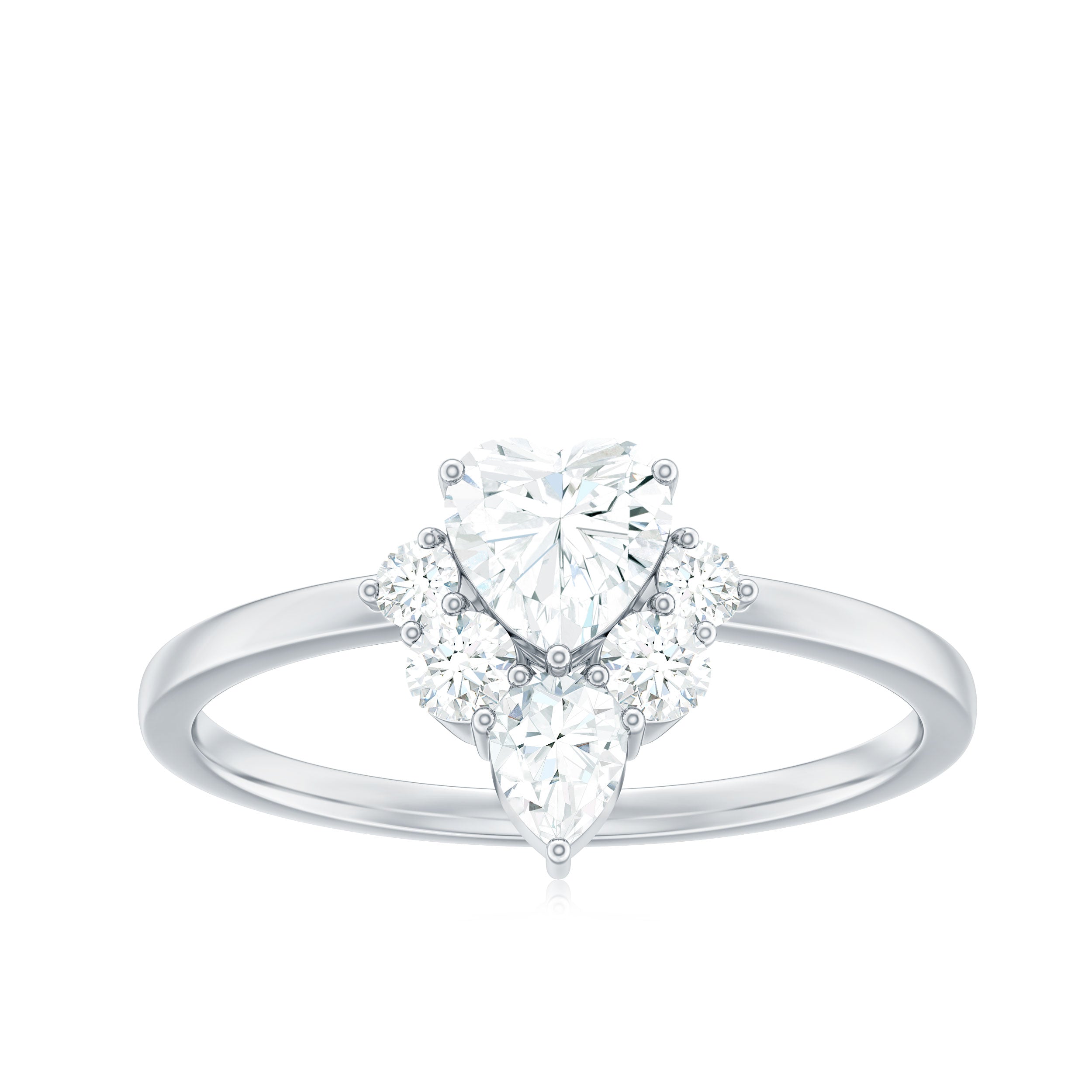 1 CT Cubic Zirconia Heart Engagement Ring with Side Stones