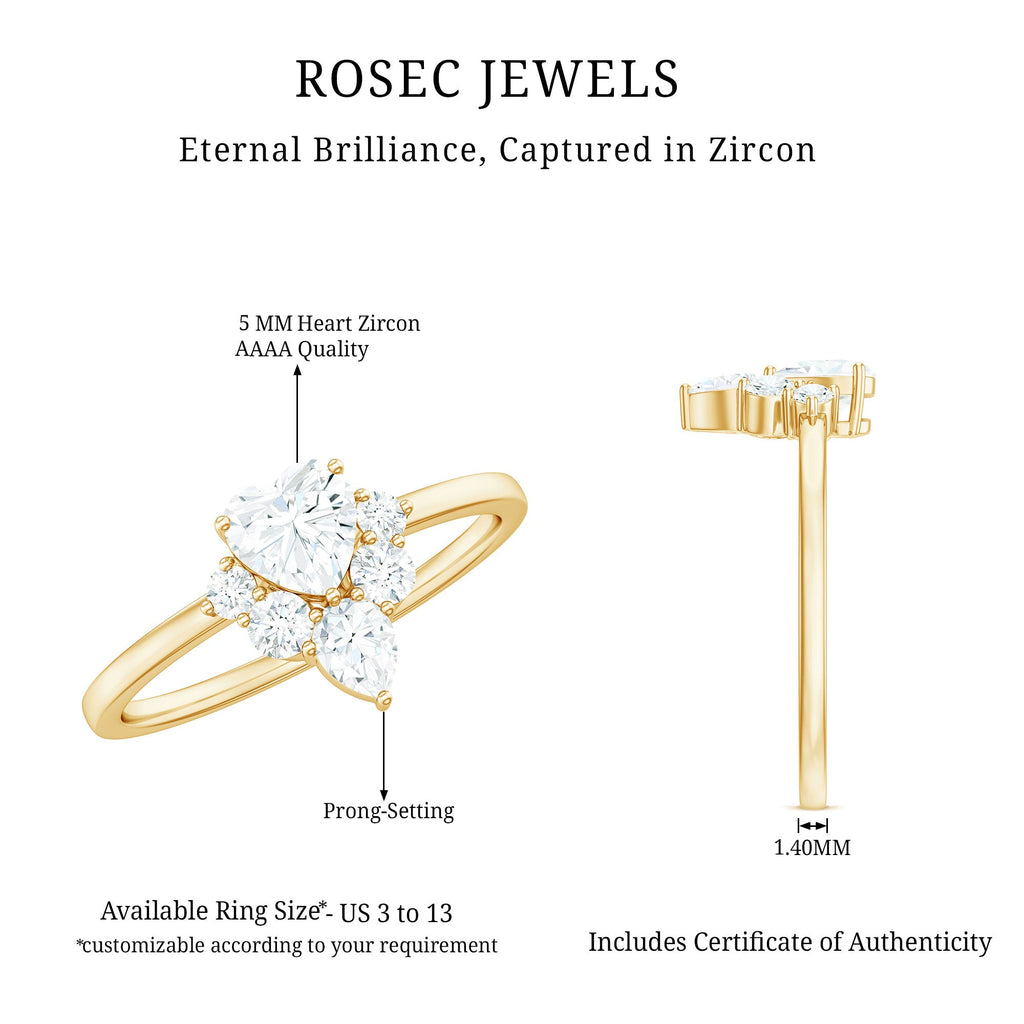 1 CT Cubic Zirconia Heart Engagement Ring with Side Stones