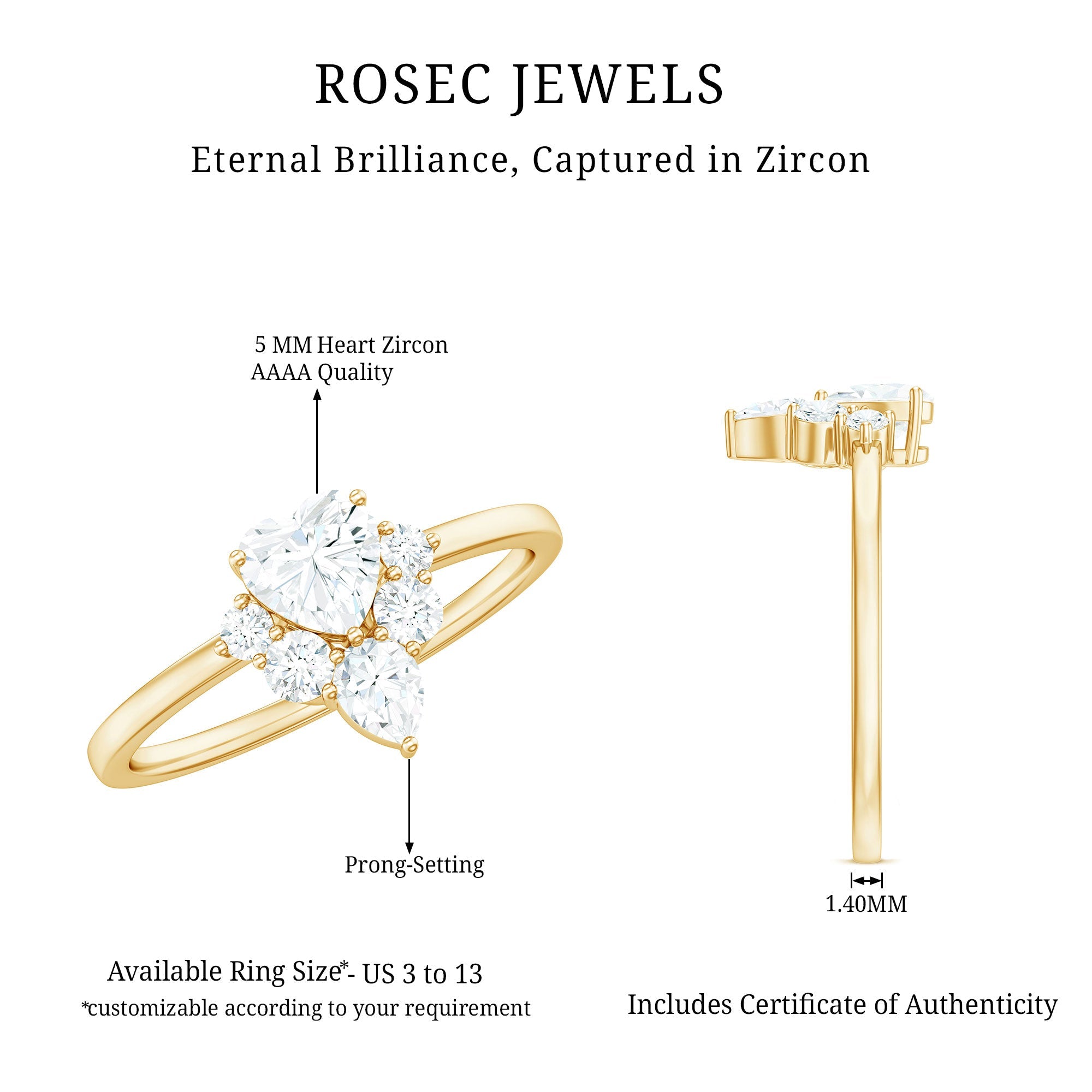 1 CT Cubic Zirconia Heart Engagement Ring with Side Stones