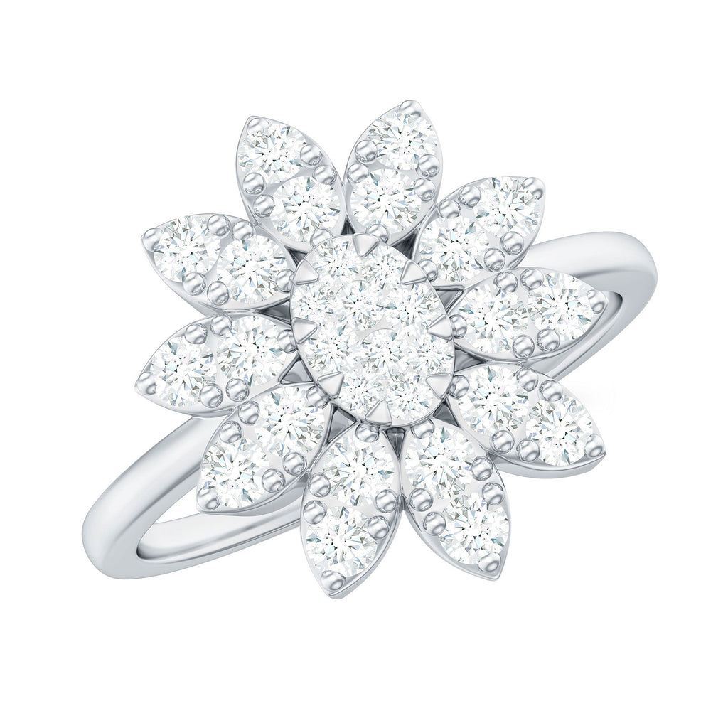 1 CT Round Zircon Flower Engagement Ring in Gold