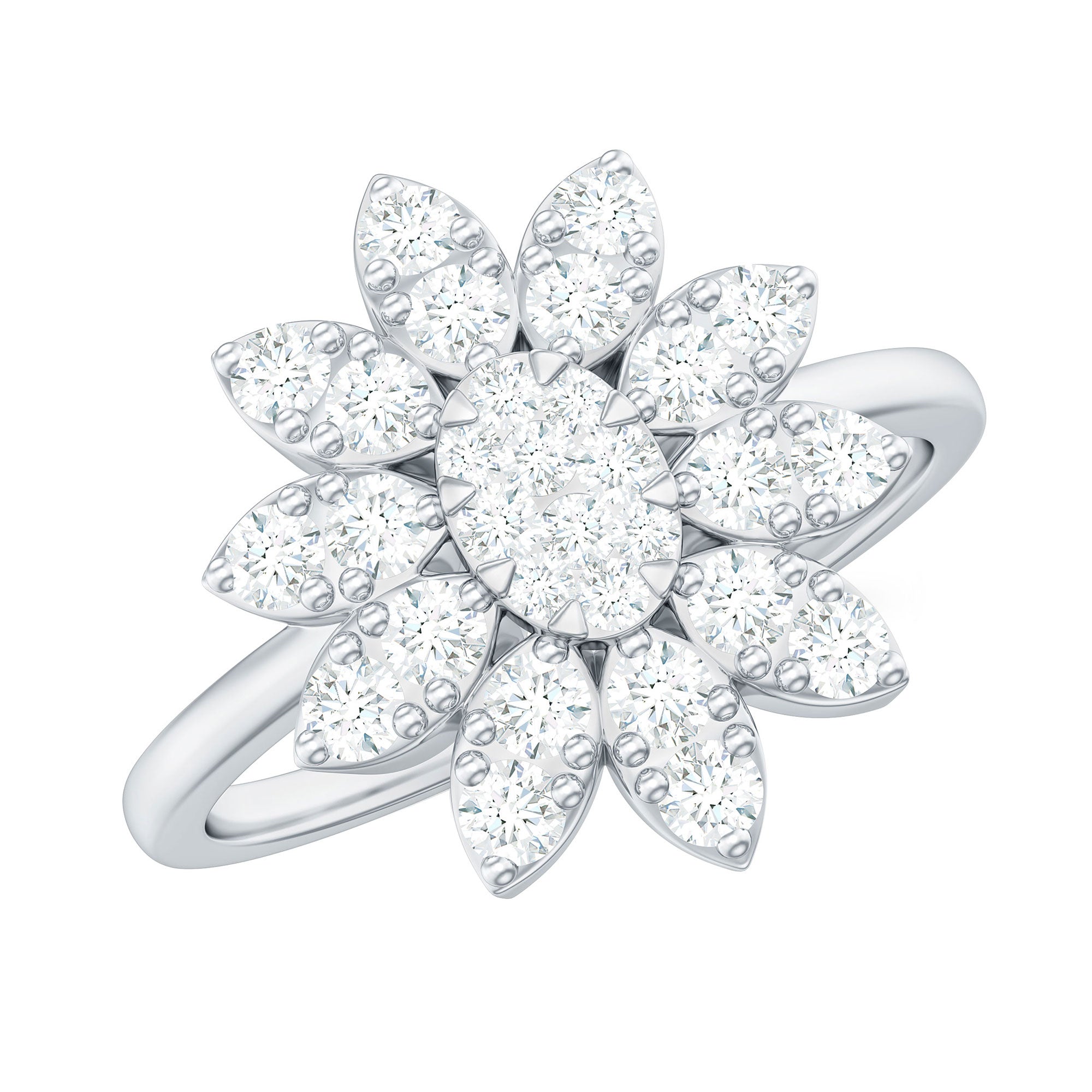 1 CT Round Zircon Flower Engagement Ring in Gold