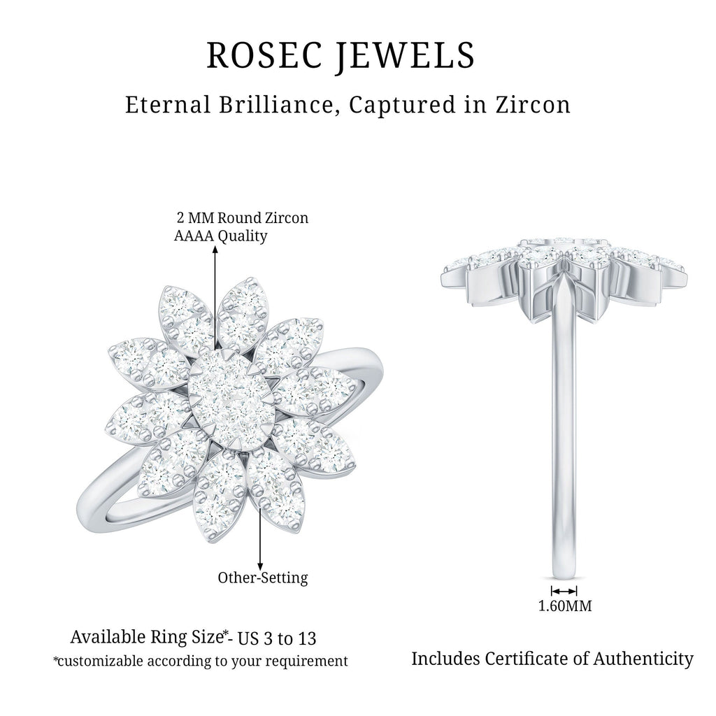 1 CT Round Zircon Flower Engagement Ring in Gold