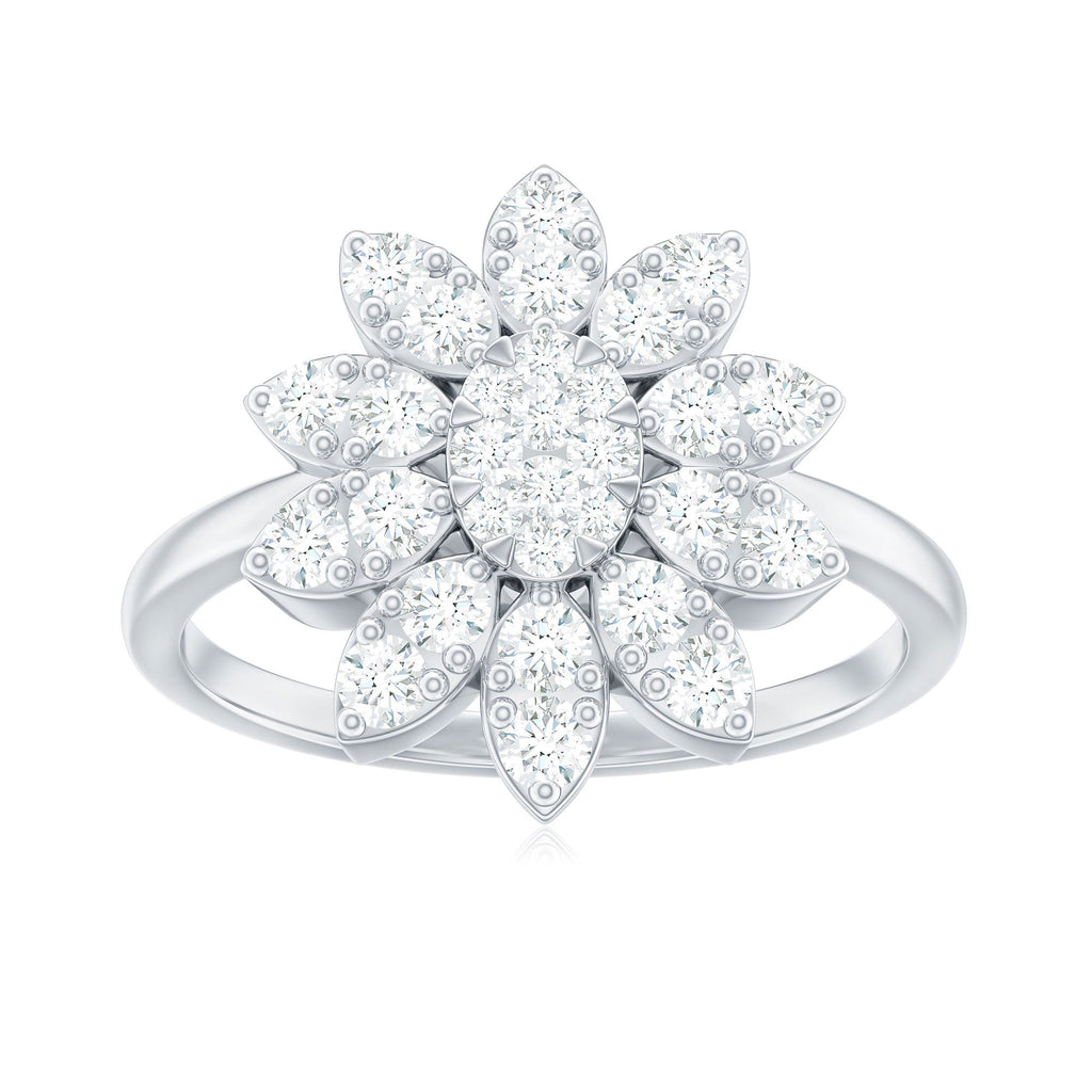 1 CT Round Zircon Flower Engagement Ring in Gold
