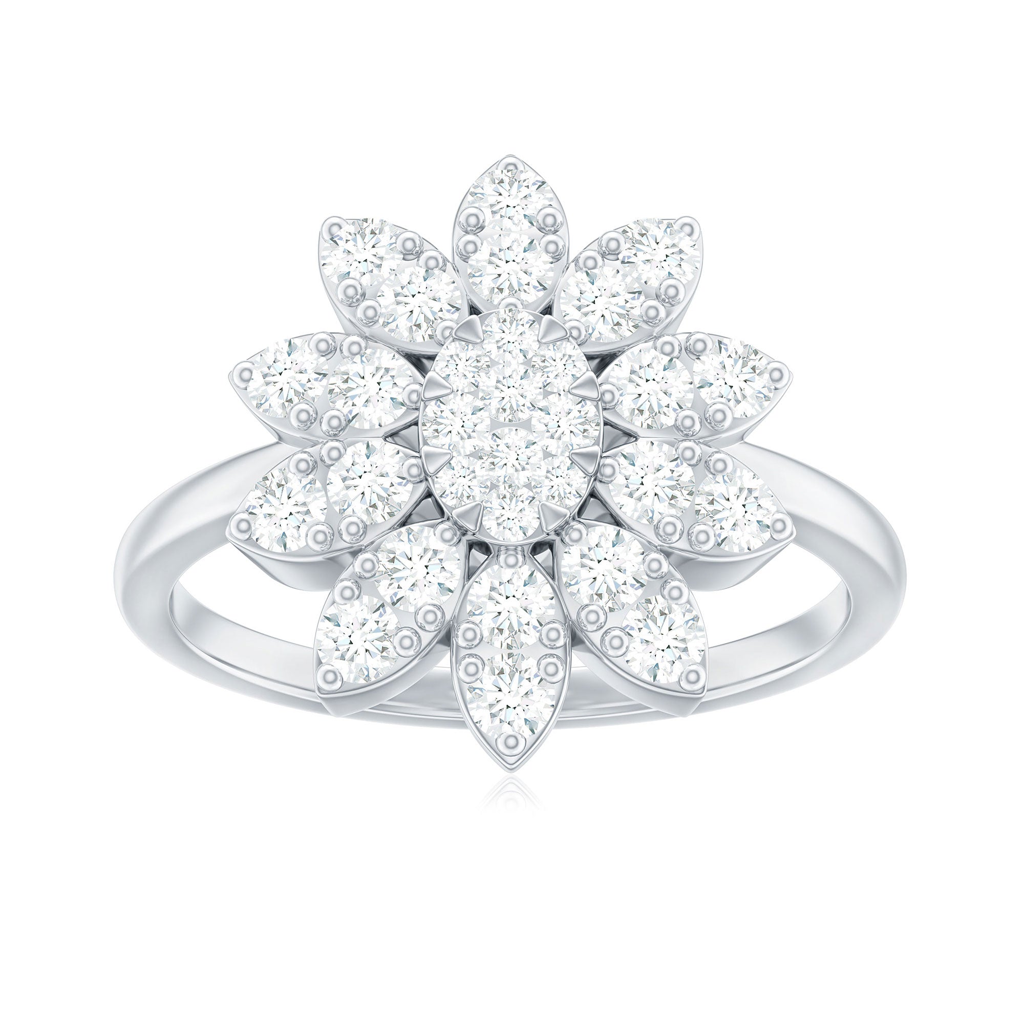 1 CT Round Zircon Flower Engagement Ring in Gold