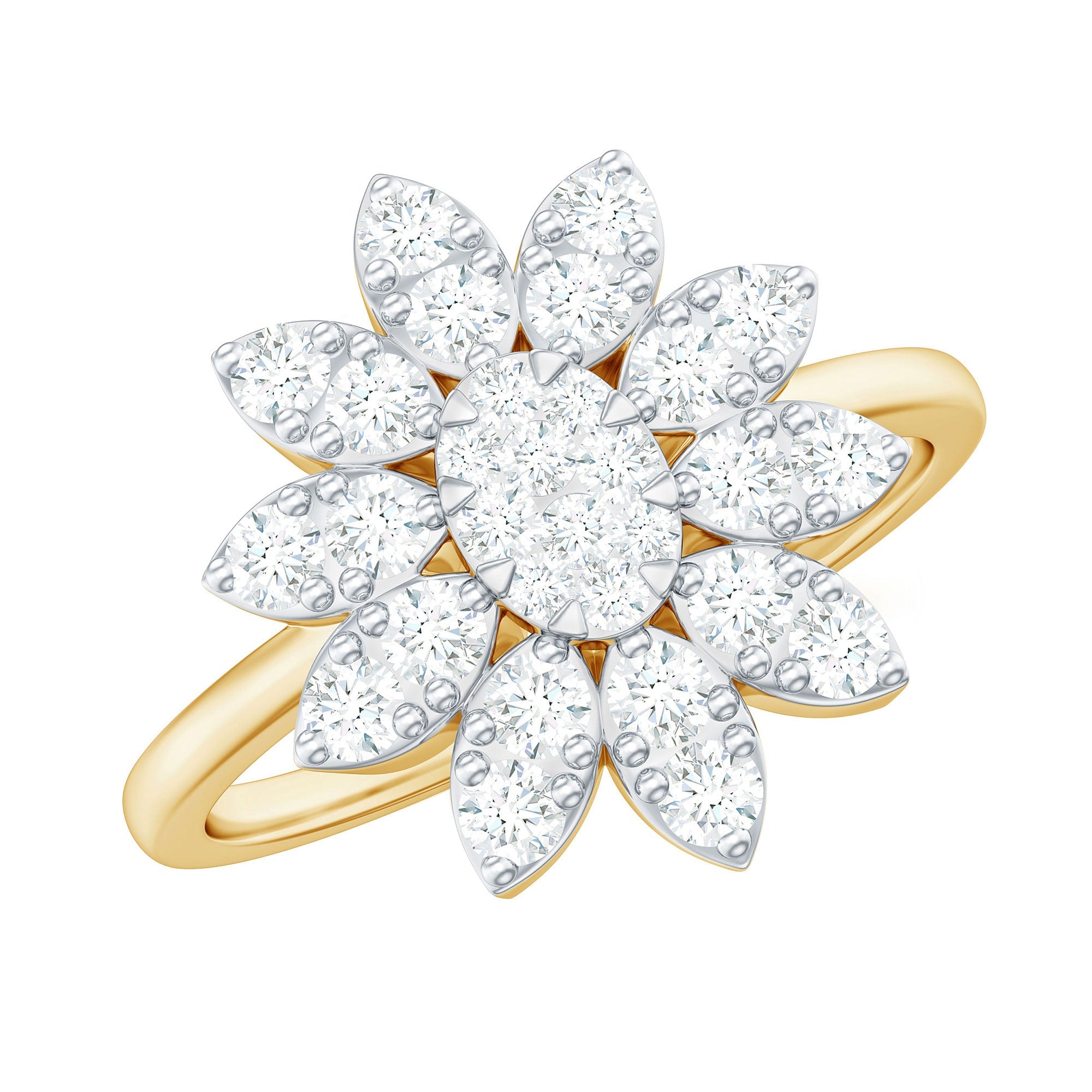1 CT Round Zircon Flower Engagement Ring in Gold