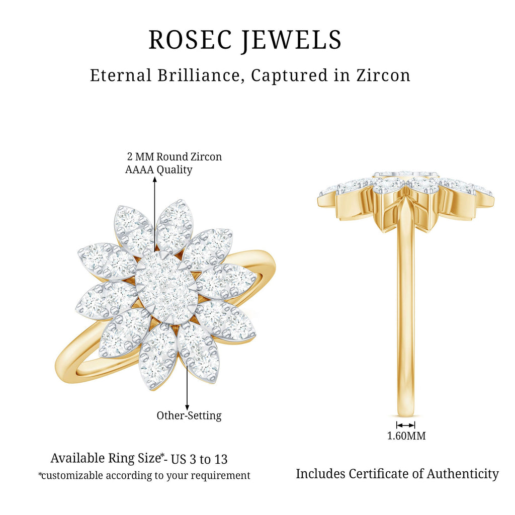 1 CT Round Zircon Flower Engagement Ring in Gold