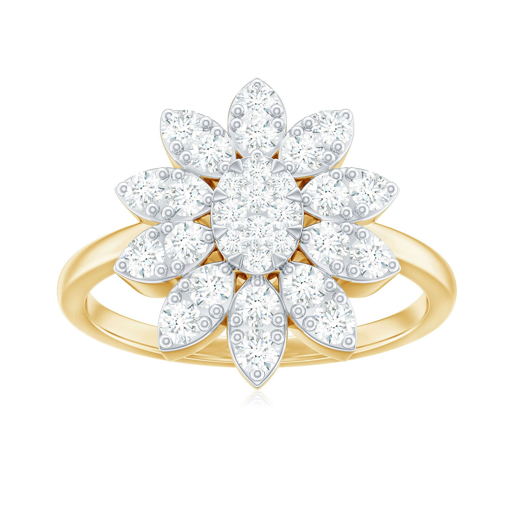 1 CT Round Zircon Flower Engagement Ring in Gold