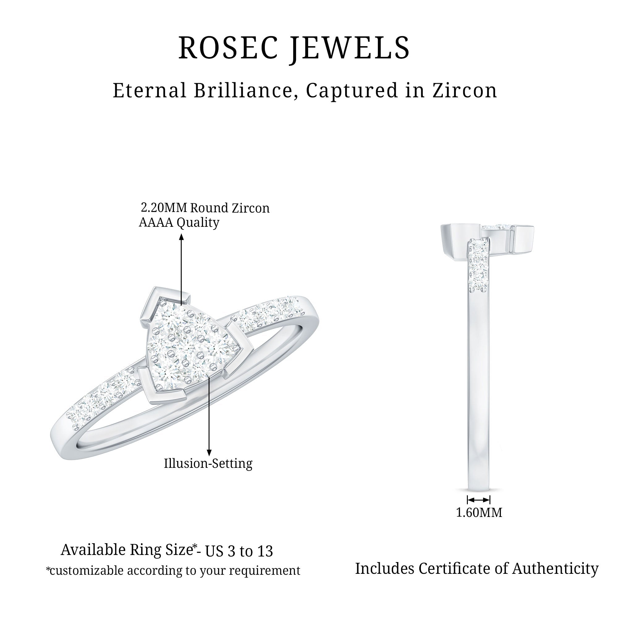 1/2 CT Round Cubic Zirconia Triangular Engagement Ring