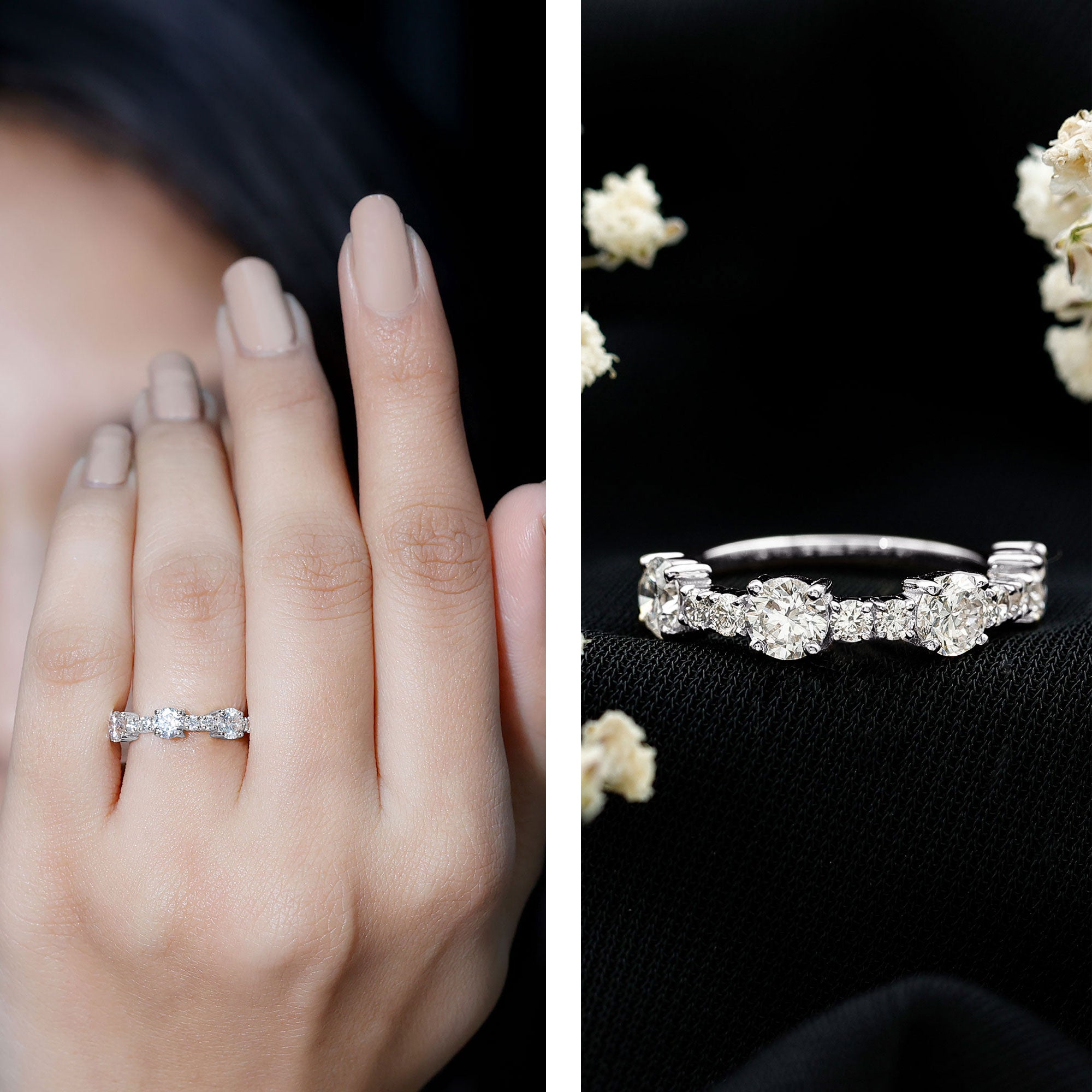 Cubic Zirconia Half Eternity Wedding Anniversary Ring