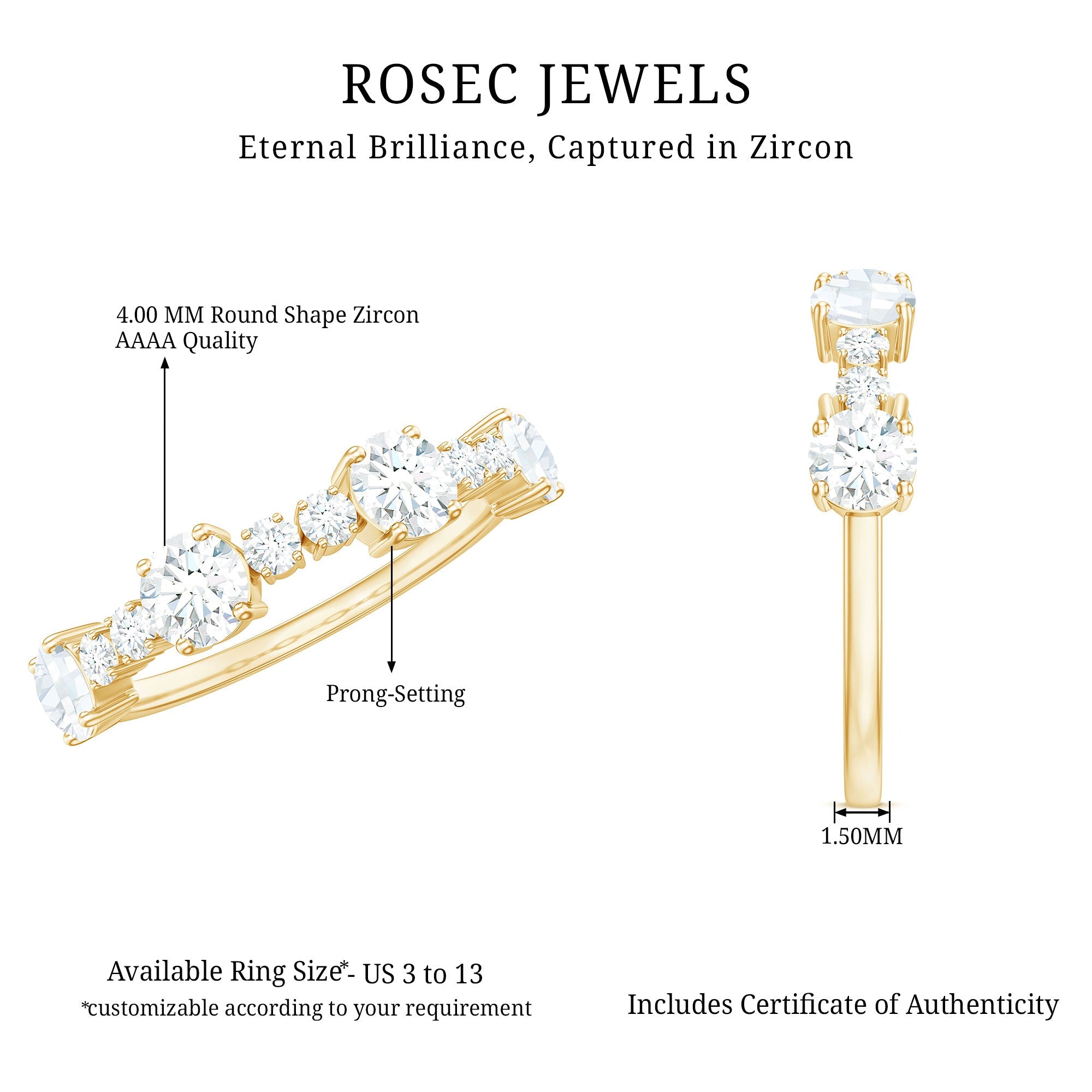 Cubic Zirconia Half Eternity Wedding Anniversary Ring