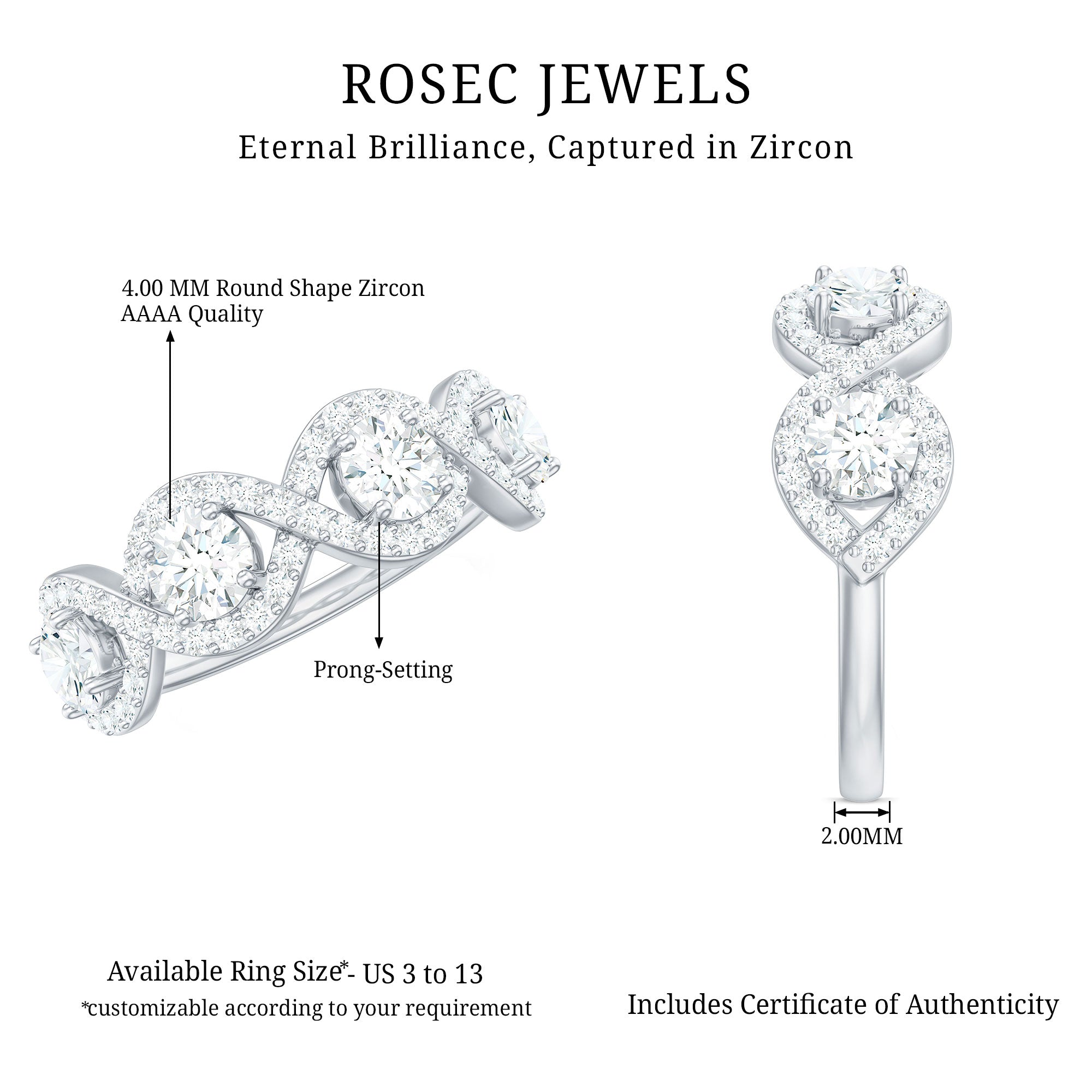 Cubic Zirconia Braided Half Eternity Band Ring