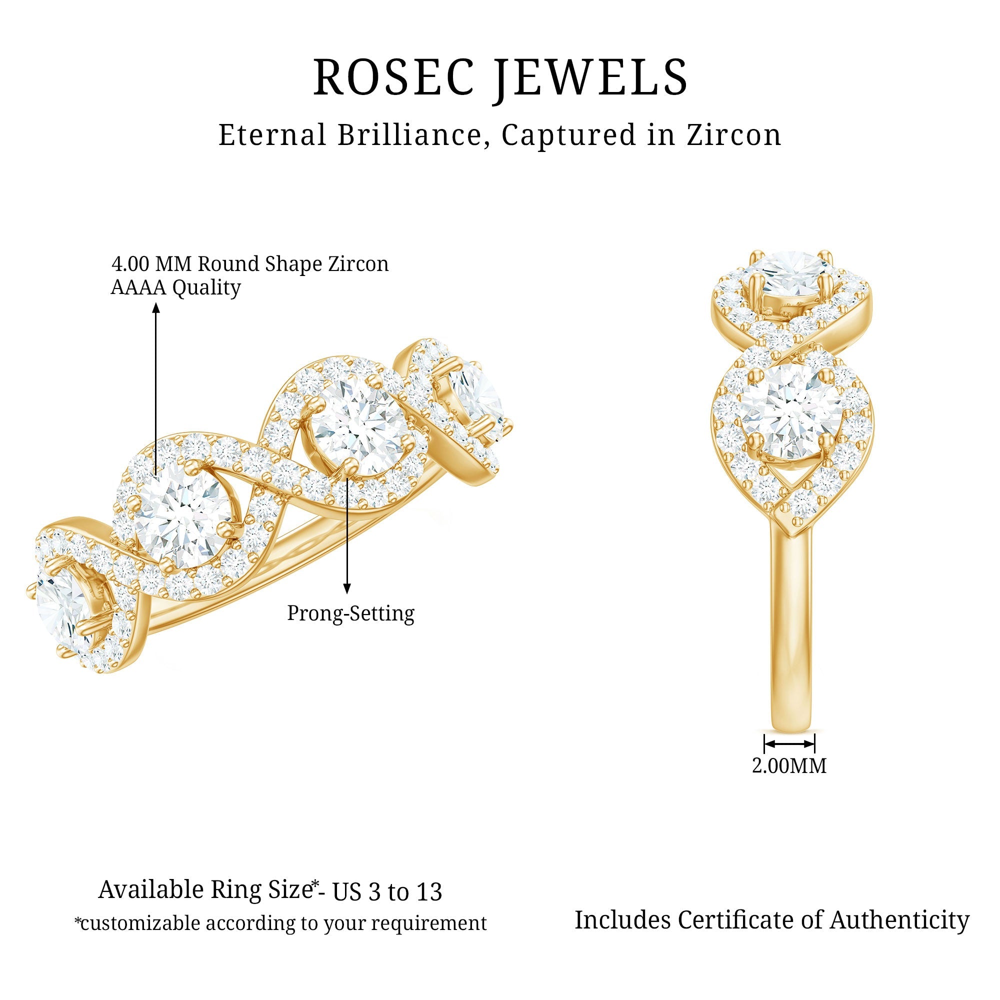 Cubic Zirconia Braided Half Eternity Band Ring
